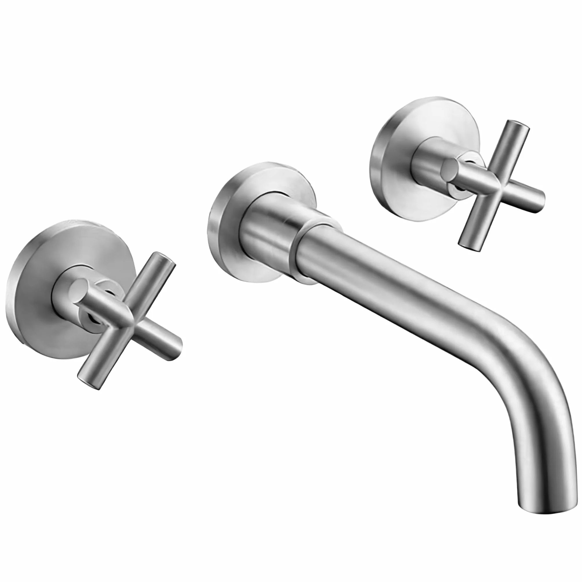 VALAZ Rubinetto Bagno Lavabo a Muro Acciaio Spazzolato Protezione PVD | Rubinetto lavabo a Due Maniglie Acqua Fredda e Calda | Installazione Facile | Ottone, Inossidabile, Becco 21cm, Serie Nalon