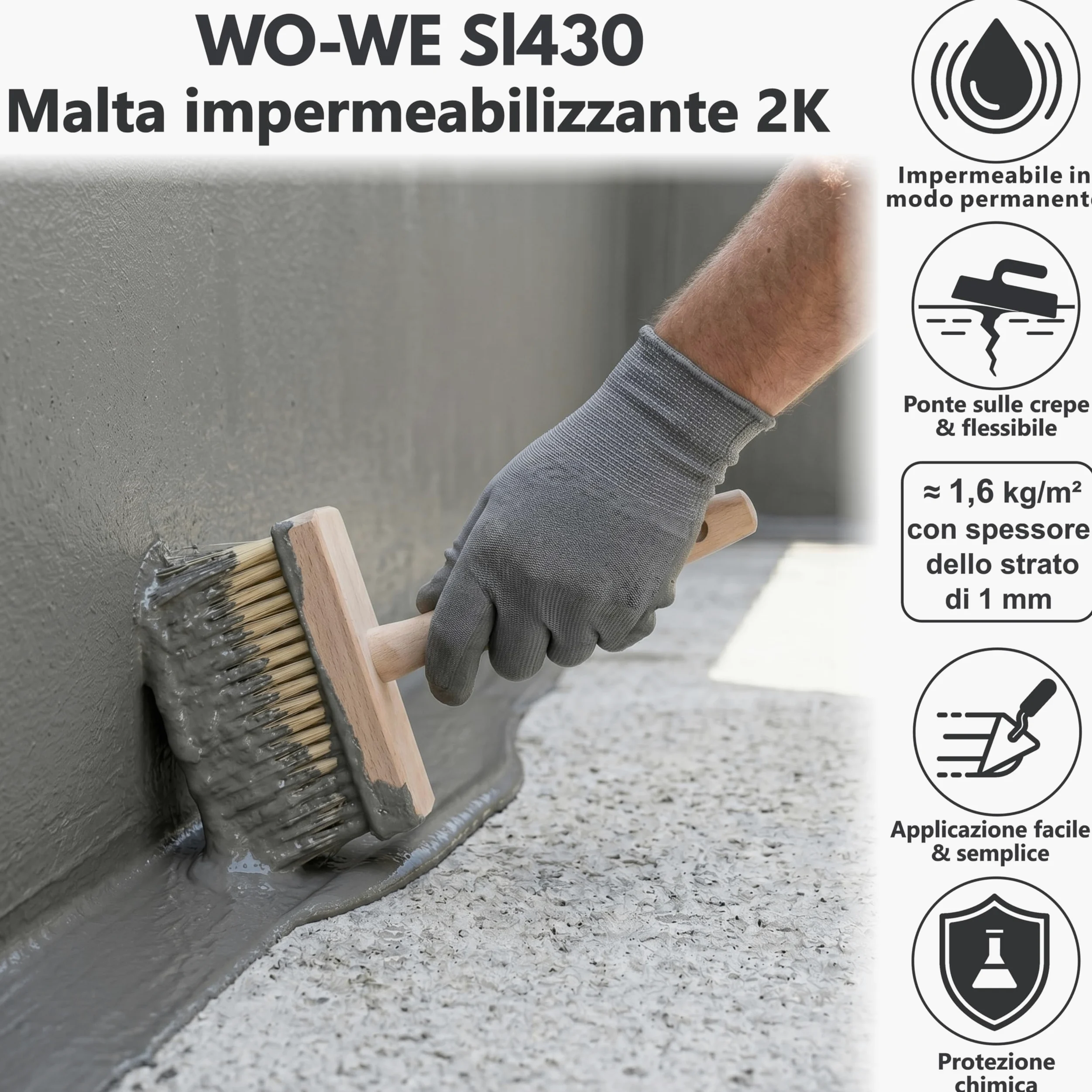 WO-WE Sigillante per piscine 2K Impermeabilizzante Bicomponente per cemento Grigio SL430-10kg