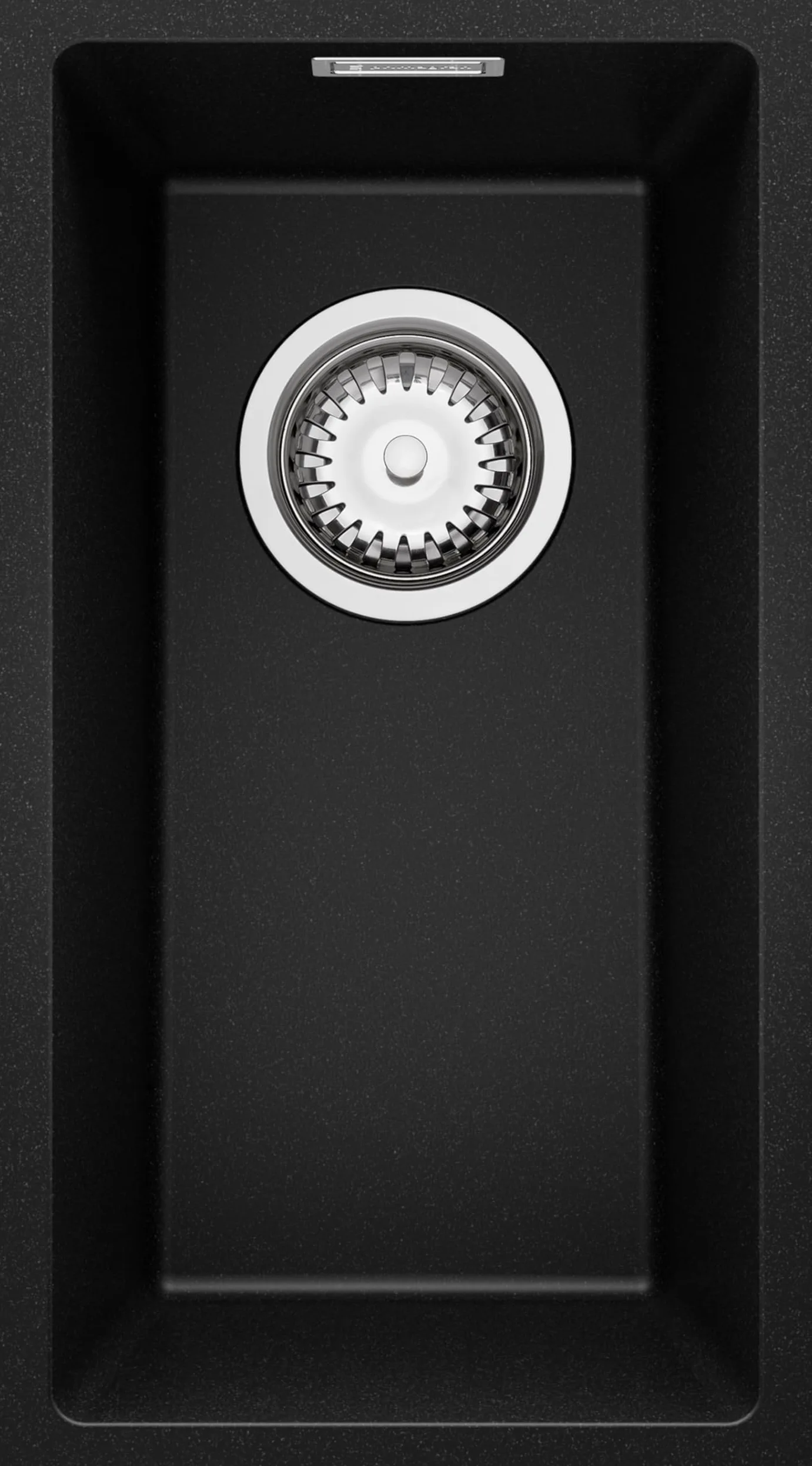 PRIMAGRAN Lavello da Cucina Nero 26x47cm, Lavandino in Granito a 1 vasca + Sifone Classico, Lavabo da Cucina Incasso al Mobile 30cm - London Slim S001