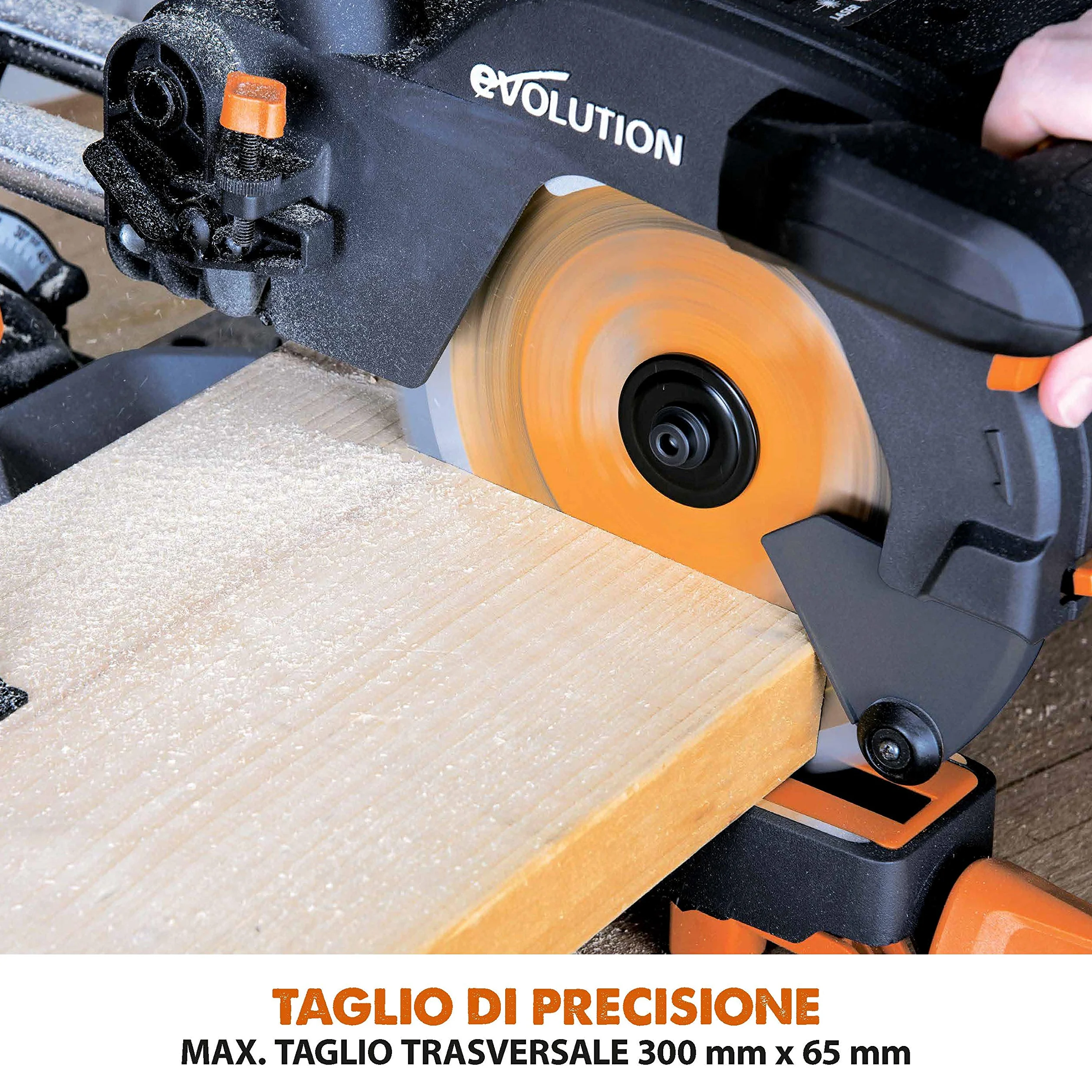 Evolution Power Tools 048-0032A R210SMS-300+ Troncatrice Radiale Scorrevole Multi-Materiale 210 mm con Pacchetto Plus, 230 V