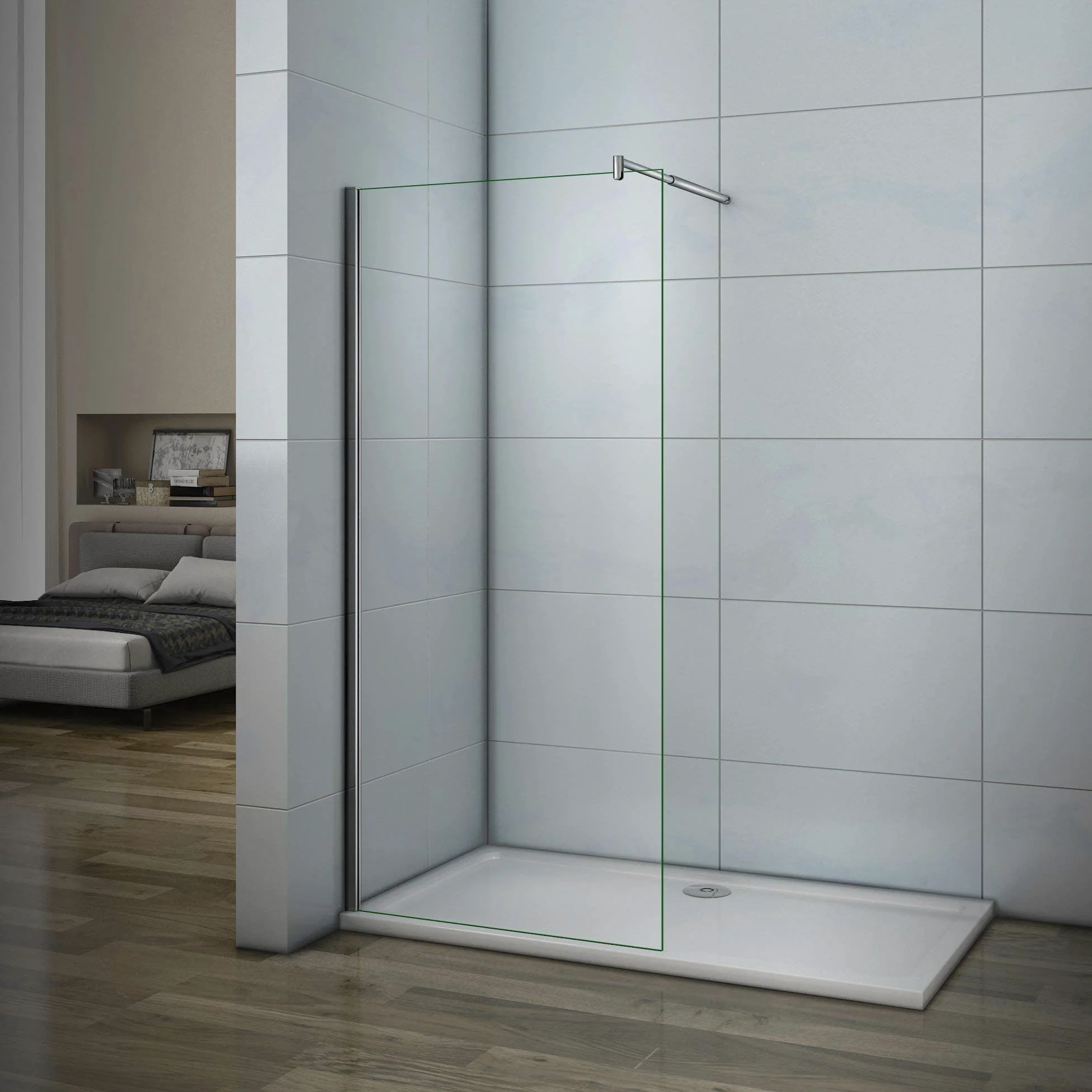 Parete Doccia Walk In Vetro Temperato Trasparente Anticalcare 8 mm Con Barra Stabilizzatrice regolabile da 70-120cm misura 80x200cm