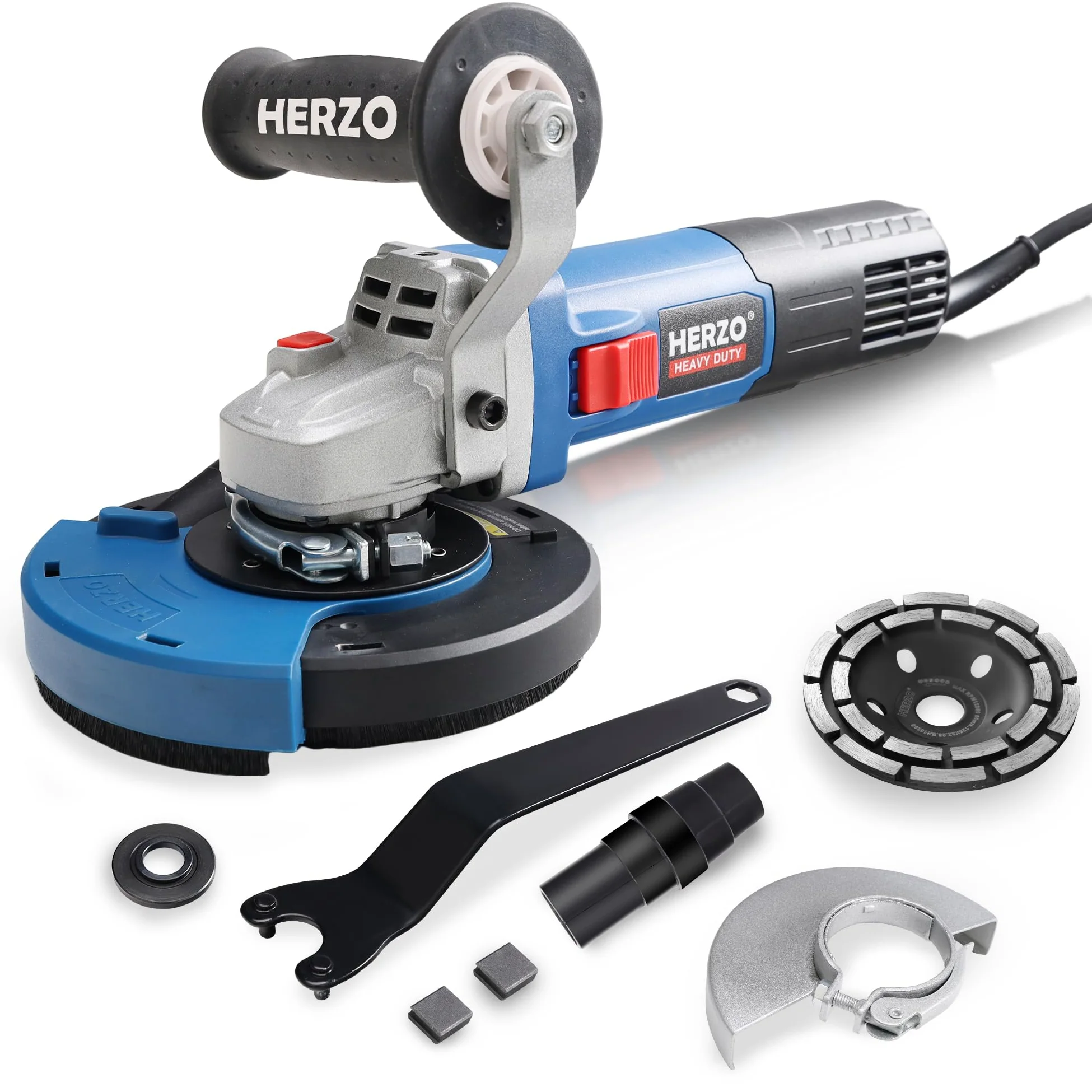 Smerigliatrice per calcestruzzo1400W,HERZO set con mola diamantata e cappa di aspirazione (125 mm)