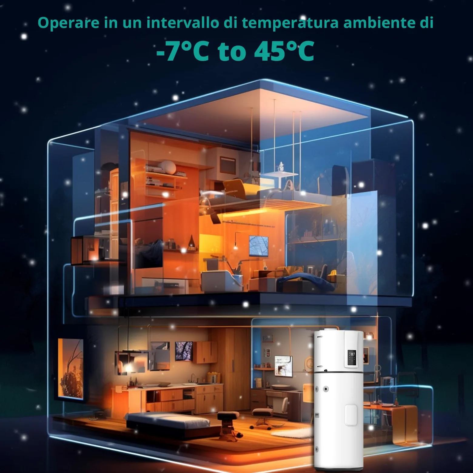Pompa di calore verticale 240 L, R290 Pompa di calore ad aria per ville, alberghi, case vacanze, commerciali ed esterni, silenziosa 50 dB, riscaldamento rapido a 75 °C, WiFi, compatibile con solare