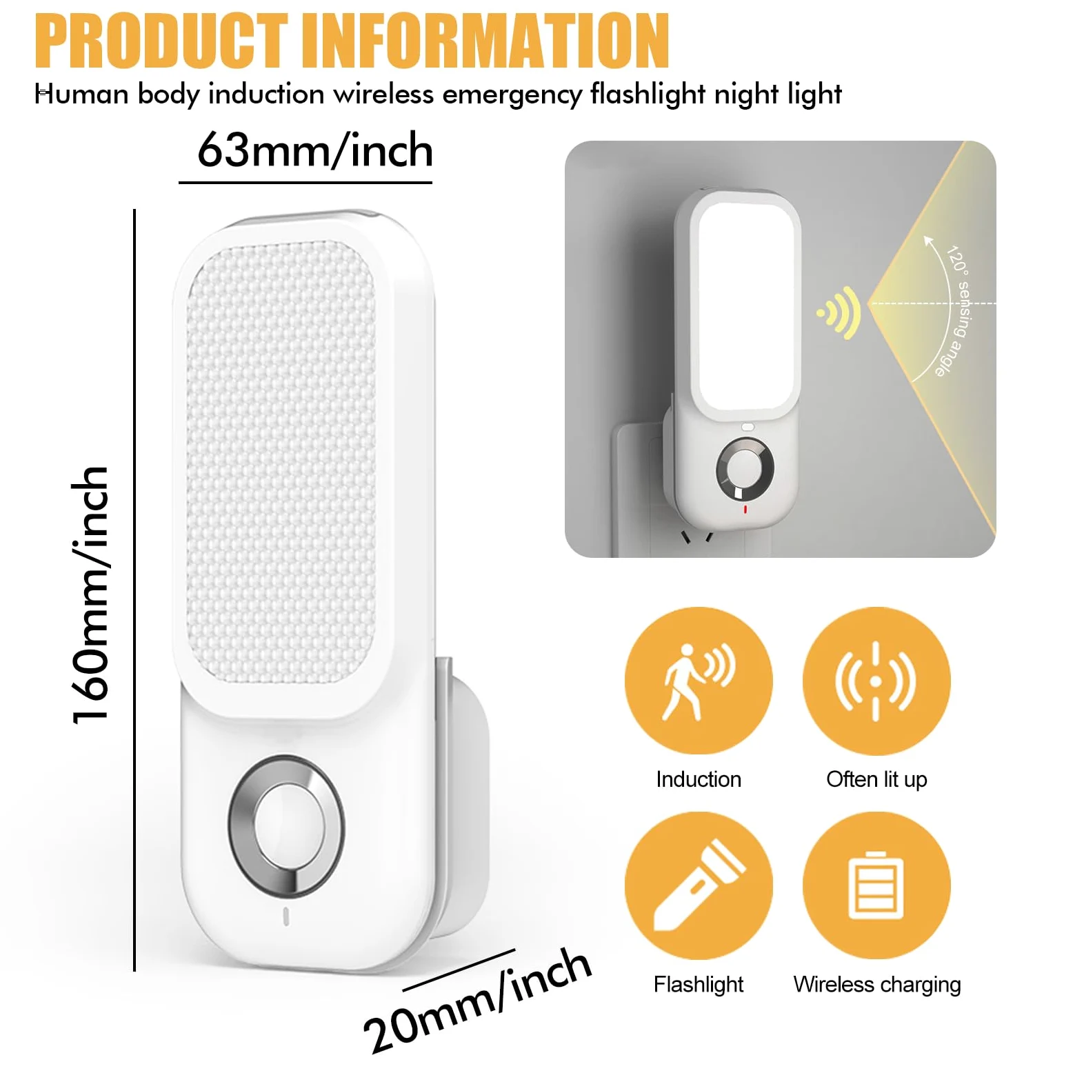 PORFOYO 2 pezzi luce notturna, presa notturna, presa di corrente, 4 in 1, torcia a induzione, luci notturne con sensore di movimento, luci a LED, luce di emergenza per interni ed esterni