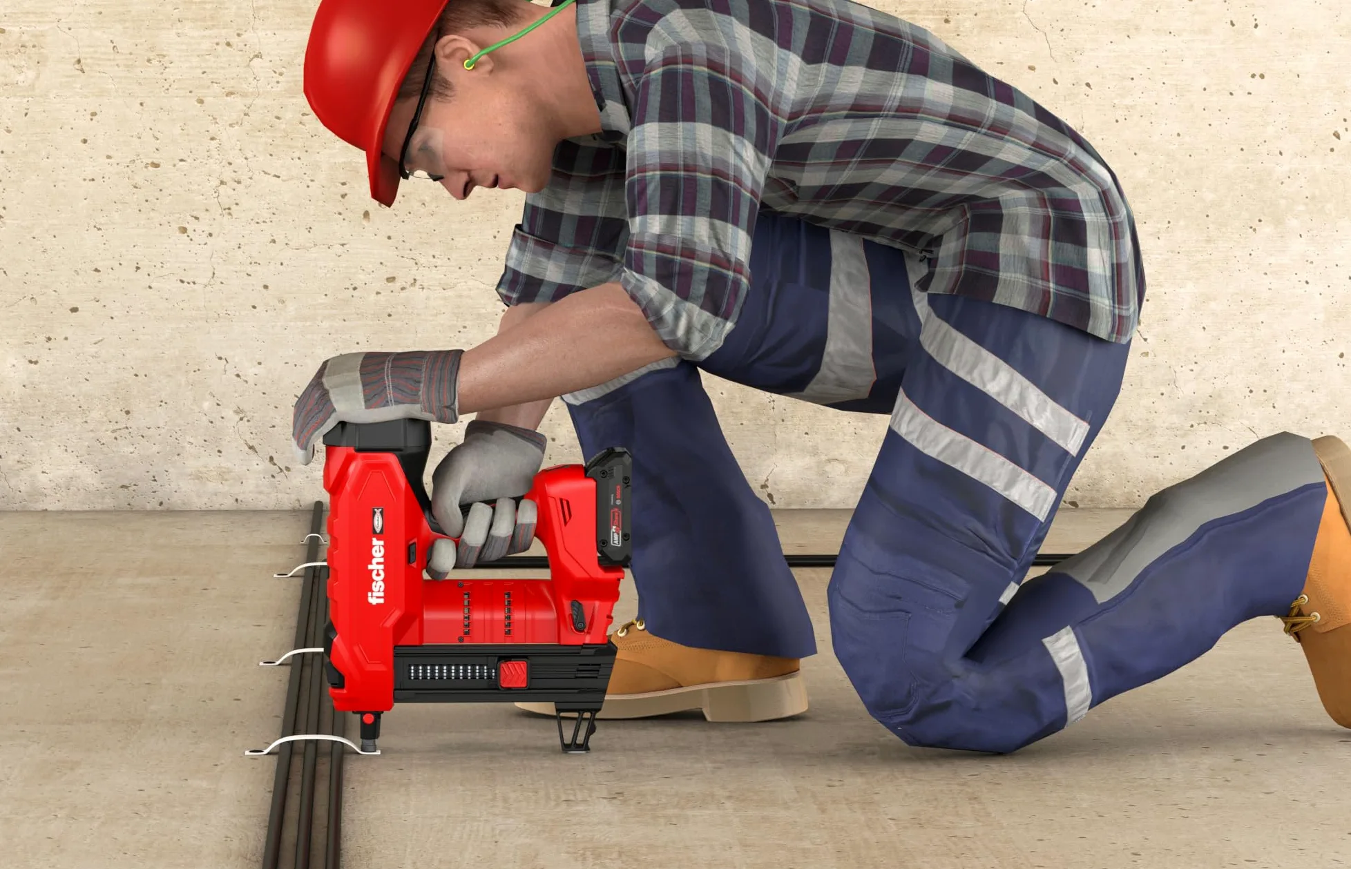 fischer Set di chiodi per calcestruzzo a batteria FXC 85, senza gas, AMPShare Alliance, con regolazione della profondità, per 500 chiodi per carica, con 2 batterie Bosch ProCore da 18 V e caricatore