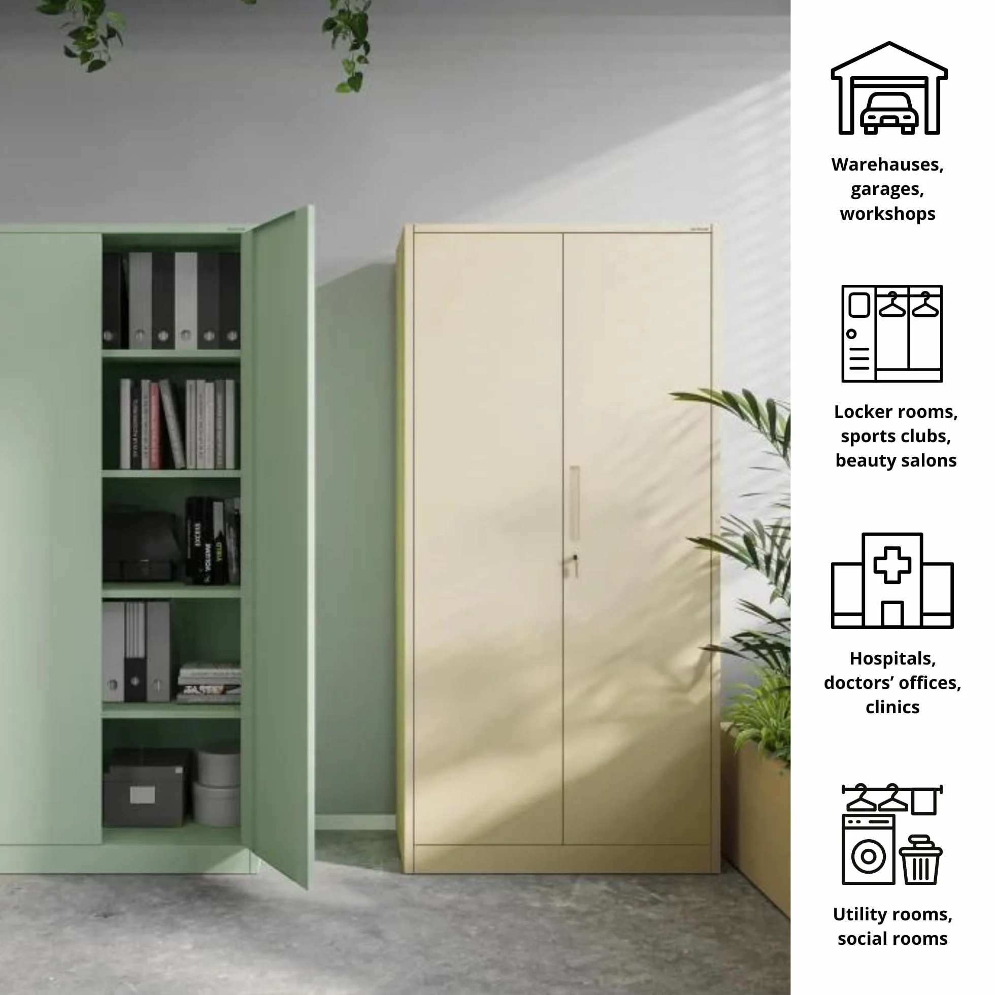 Domator Armadio Metallico C34 Armadietto Archivio per utensili Porte a battente Appendiabiti Verniciato a polvere 185 cm x 90 cm x 45 cm (Verde pastello)