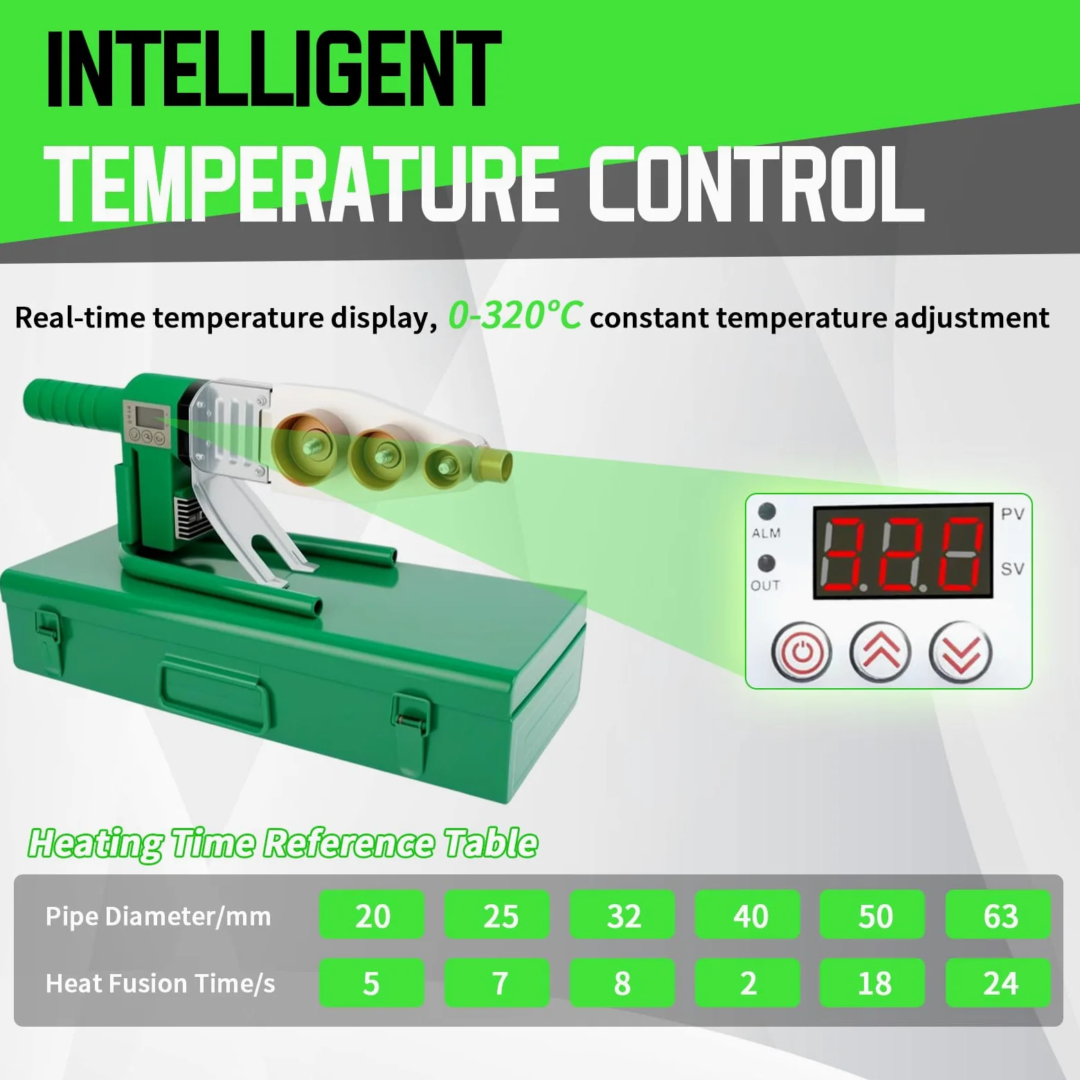 Saldatrice per tubi di fusione, saldatrice per tubi in plastica 2000W, Saldatore a presa in plastica da 20-63 mm 0 ° C ~ 340 ℃ Regolazione della temperatura costante per l'installazione di tubi PPR