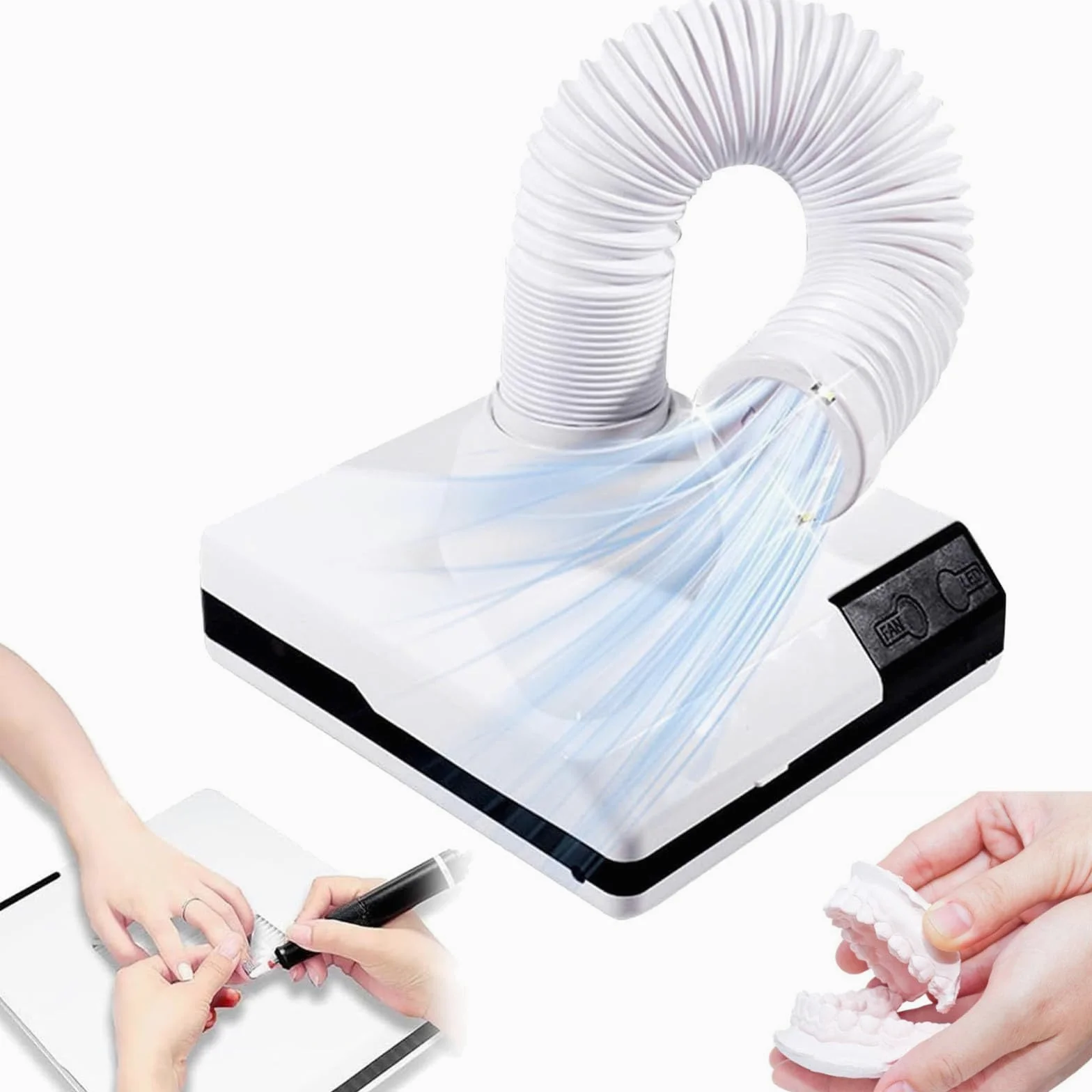 Aspiratore di polvere for lucidatura dentale, aspiratore di polvere for laboratorio odontotecnico, aspirapolvere dentale da tavolo con ventola e tubo telescopico a LED, design a gomito for lavori odon