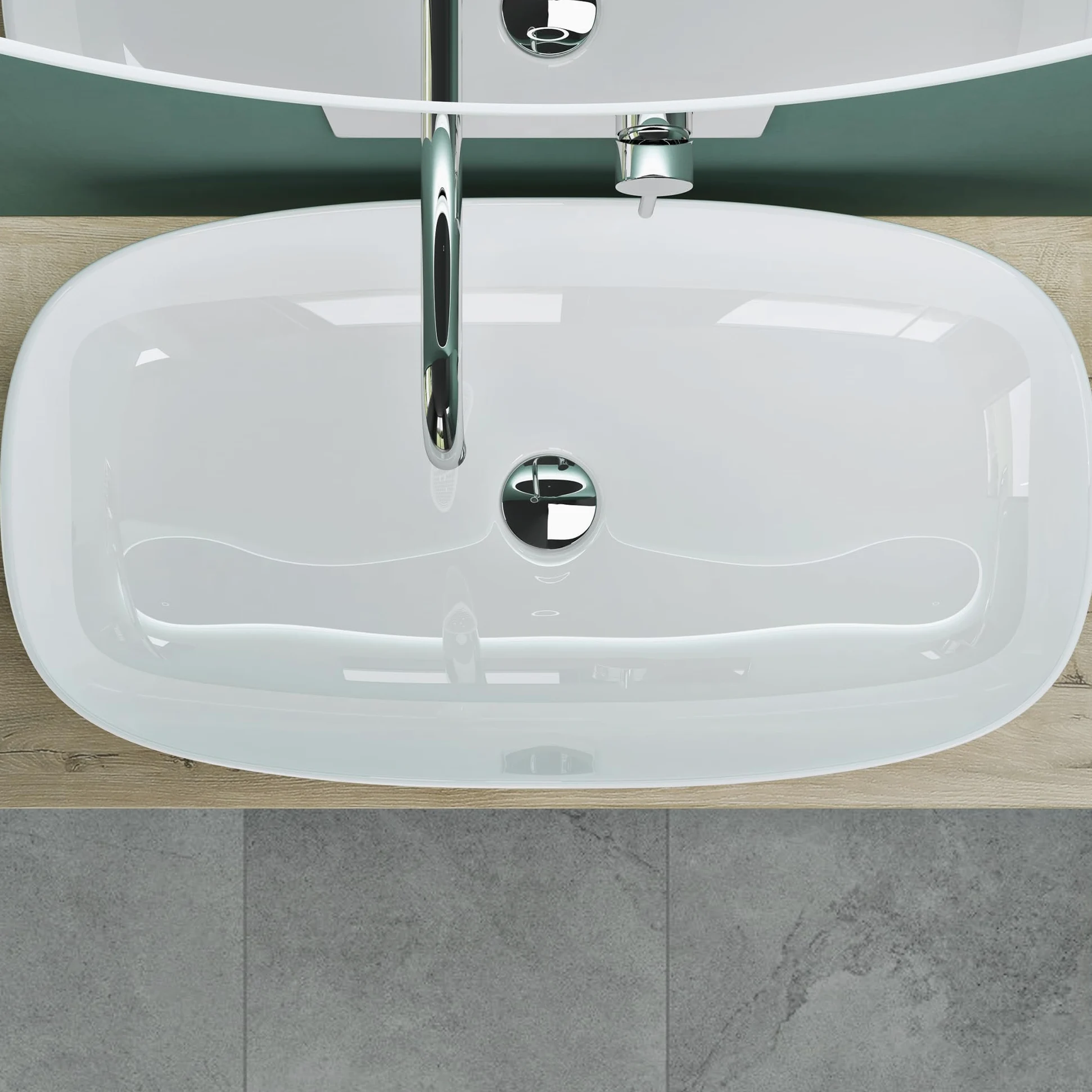 Mai & Mai Lavabo da Appoggio 70x37x13,5cm, Lavandino Bagno in Ceramica con Nano Rivestimenti inclusi, Bianco, Brüssel104