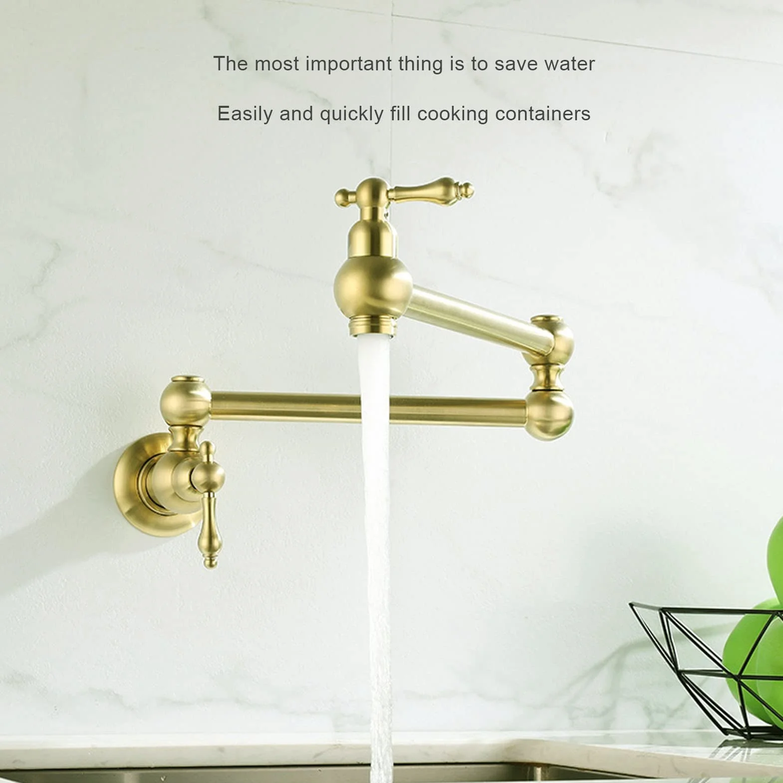 Rubinetto per Riempimento Pentole, Rubinetto da a Parete in Rame Rubinetto Freddo Singolo Estensibile Pieghevole con Braccio Oscillante a Doppio Snodo Rubinetto per Lavabo Estensibile(Titanio)