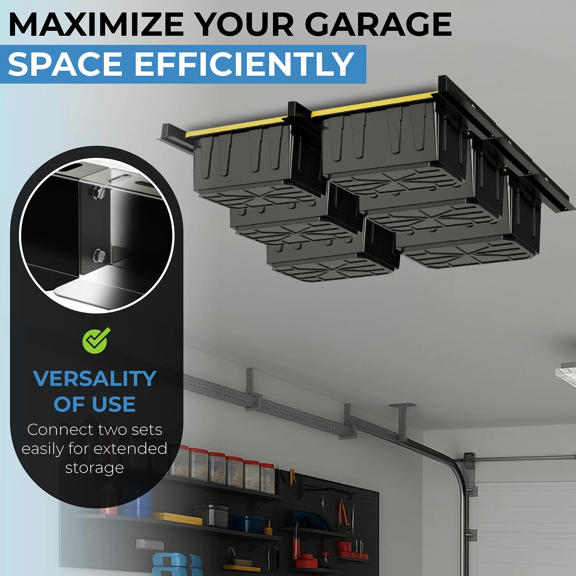 Scaffalatura regolabile da soffitto per garage e garage, per spaziatura tra i perni da 40,6 a 61 cm, ideale per garage e soluzioni di organizzazione della casa