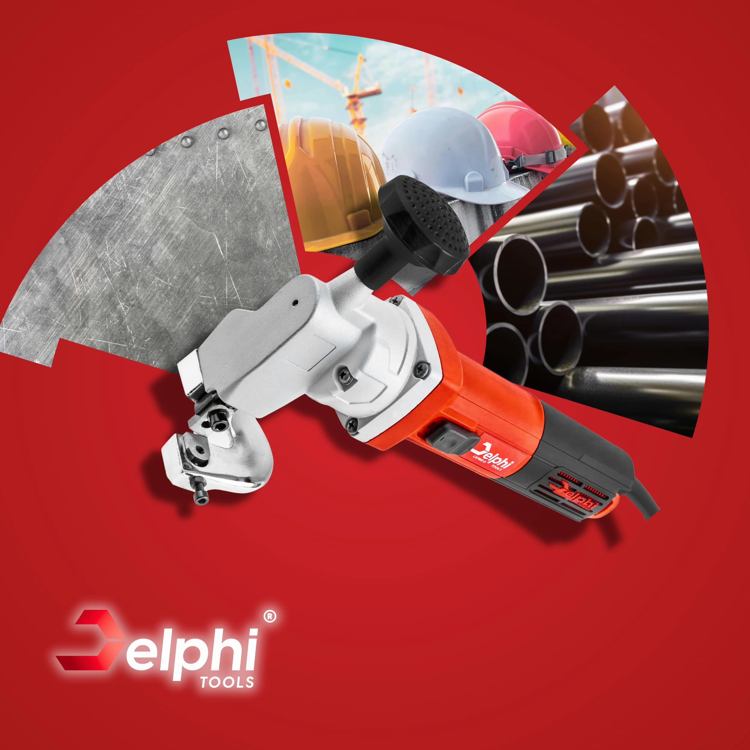 DELPHI Forbici elettriche per lamiera, 850 W, 220 V, qualità industriale, in acciaio inox, taglierina per metallo, taglio fino a 2,5 mm, piastra in acciaio da costruzione 2200 rpm