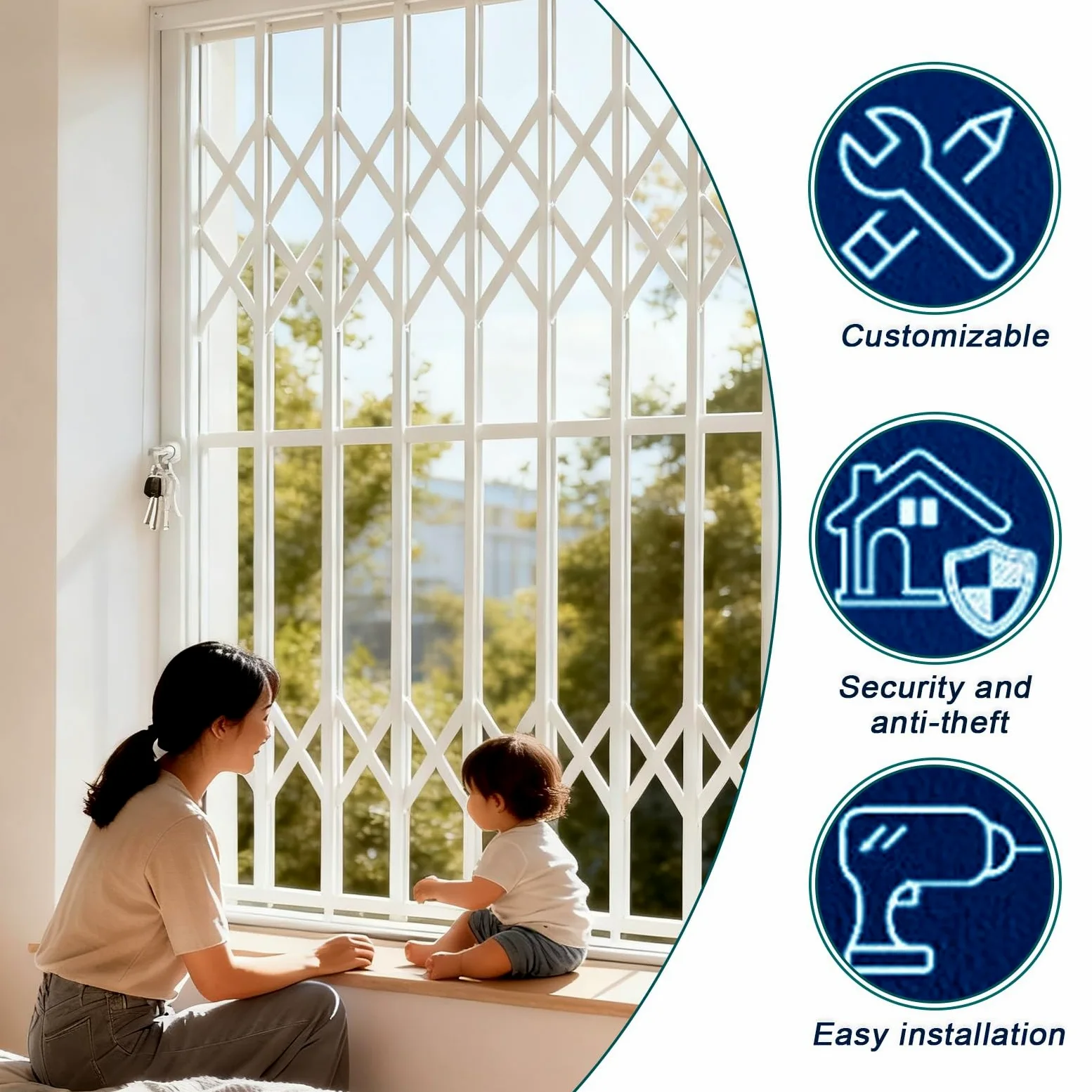 Recinzioni di sicurezza e inferriate antifurto, protezioni for ringhiere di balconi e finestre pieghevoli for impieghi gravosi, for la sicurezza dei bambini in casa(W35.4xH43.3"90X110CM)