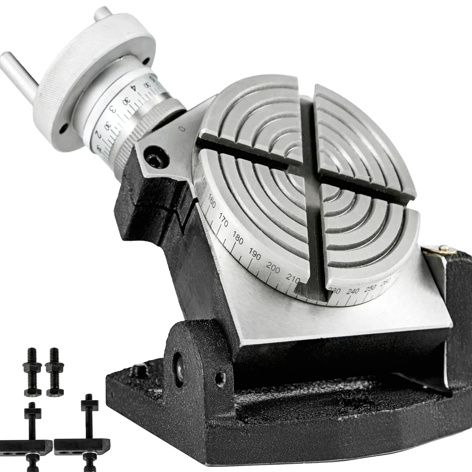 BestEquip Tavola Rotante TSK4 Tavola Rotante Verticale Orizzontale con Piastra Divisoria 100mm/4pollici 4 Slot per Fresatrice per Foratura Fresatura con Chiavi e Viti, Argento