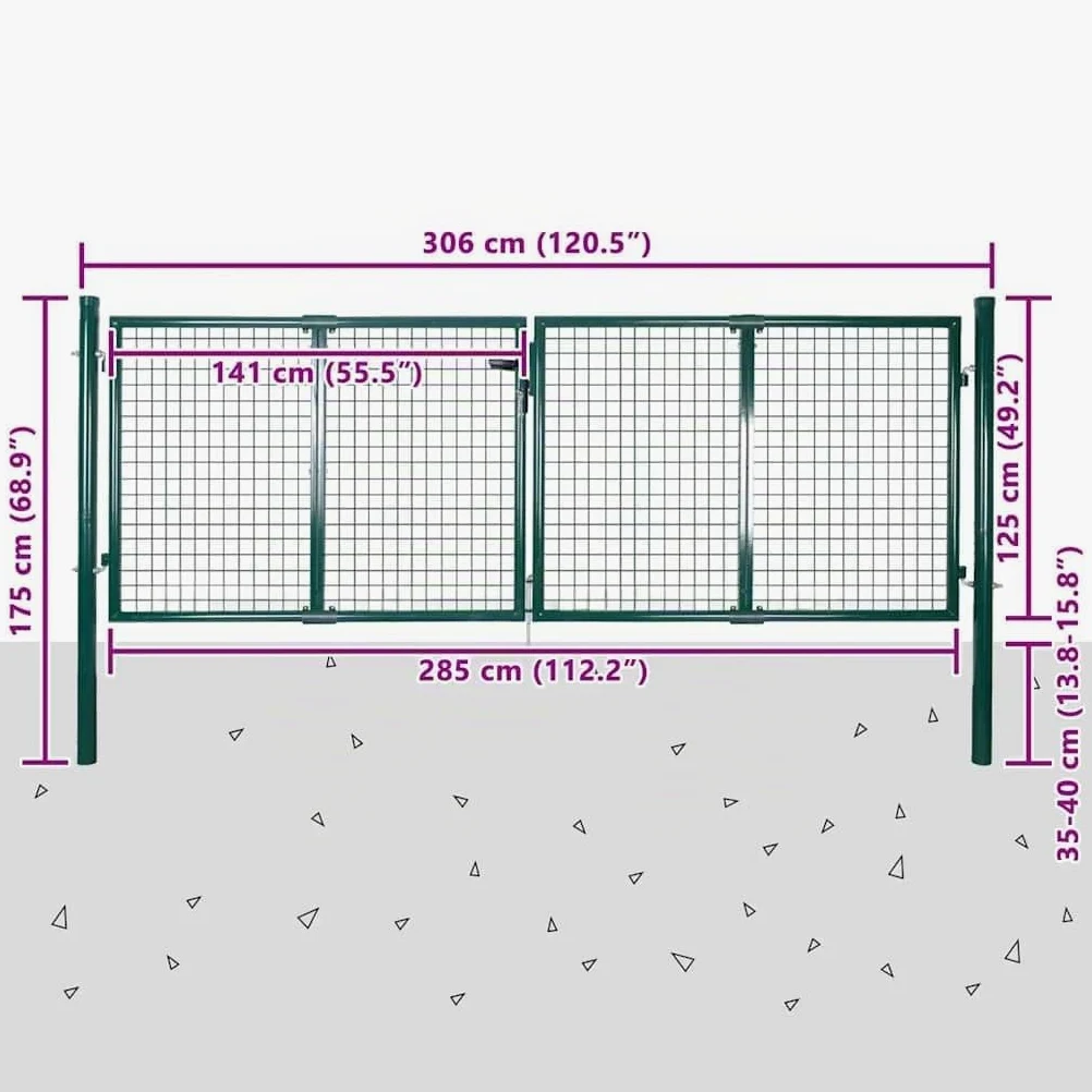 vidaXL Cancello per Recinzione in Acciaio 300x125 cm Verde