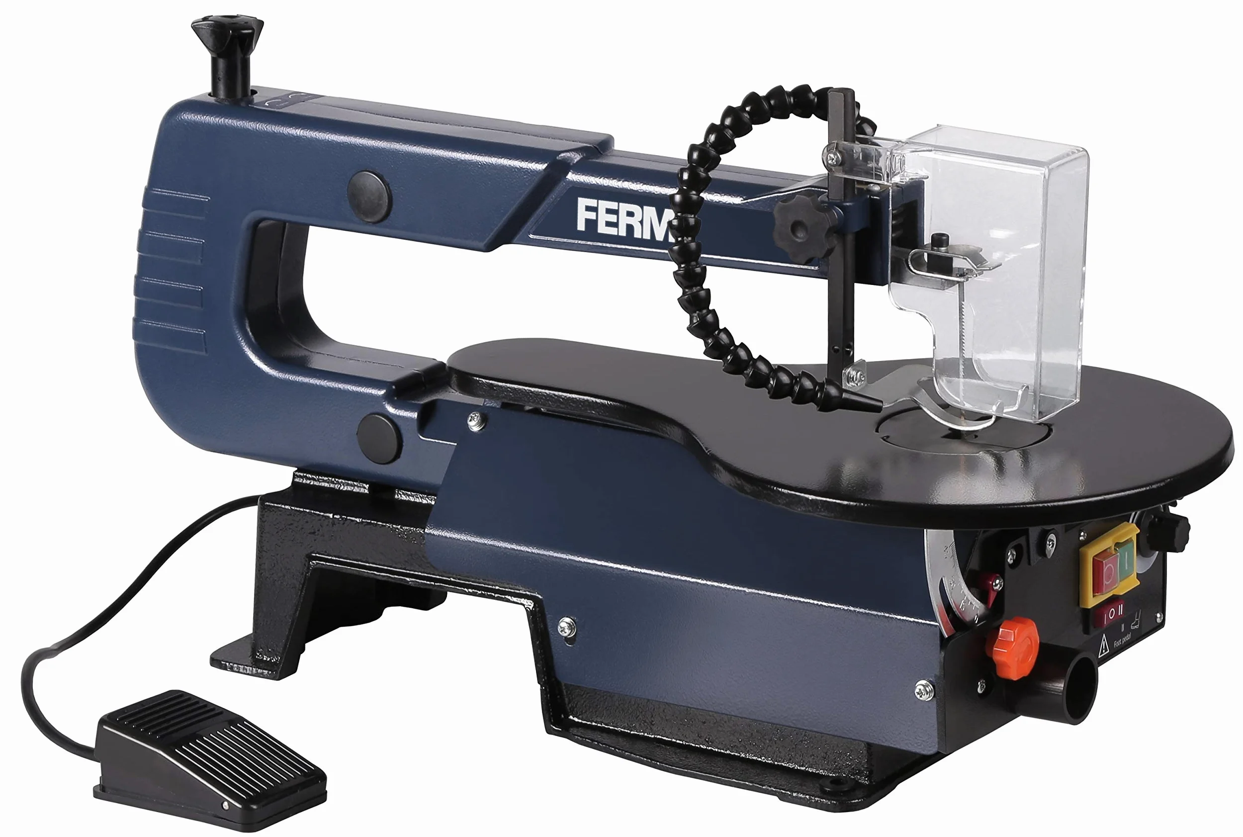 FERM Sega da traforo 120W - interruttore a pedale. Include lame TPI e chiave a brugola.