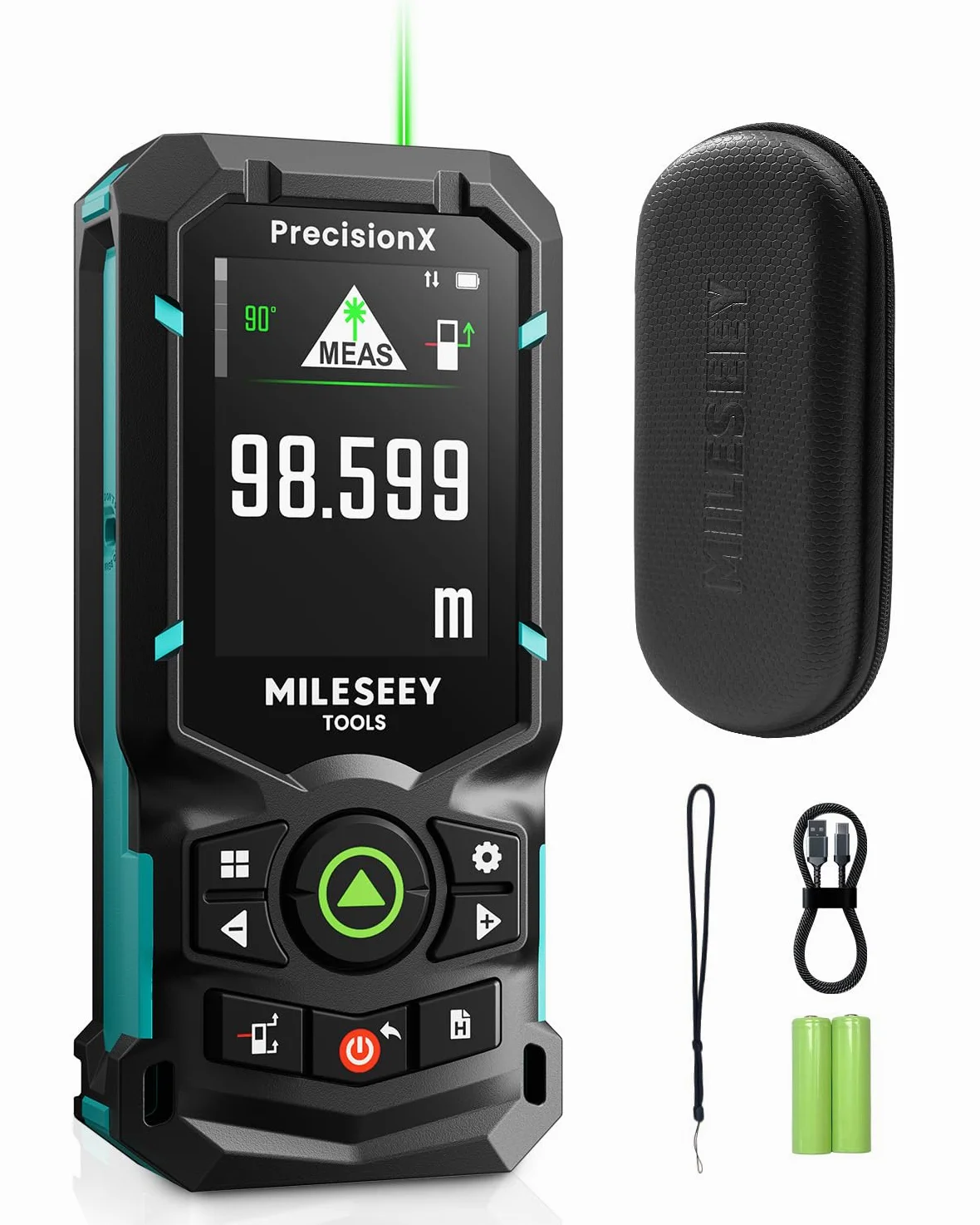 MiLESEEY S50 Metro Laser con Raggio Verde, 120 m Misuratore Laser, P2P Metro Laser Professionale, Allineamento Laser Laterale, Ricaricabile, Display IPS da 6,1 cm, All'Interno All'Esterno