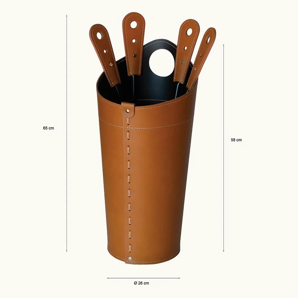 LIMAC Design NILAR, Set Ferri da Camino con Manico in Cuoio, Borsa Porta-Ferri Moderno in cuoio, Attrezzi da Caminetto, Sacca portaferri, Prodotto in Italia. Marrone Scuro