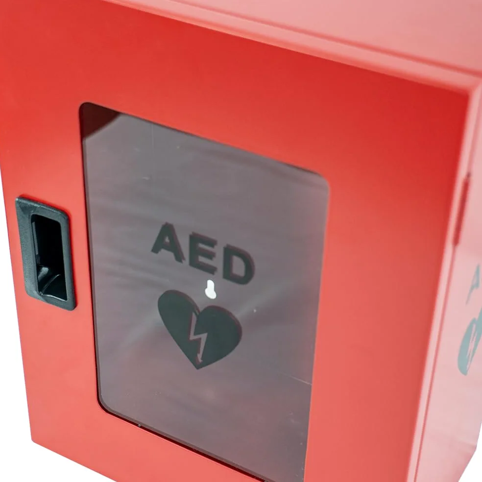 ISOP Armadio per Defibrillatore – Armadio per DEA – Scatola per DEA – Supporto per Defibrillatore – Vetrina per DEA – Scatola Rossa per Attrezzature di Sicurezza Antincendio – 36 × 29 × 17 cm – Rosso