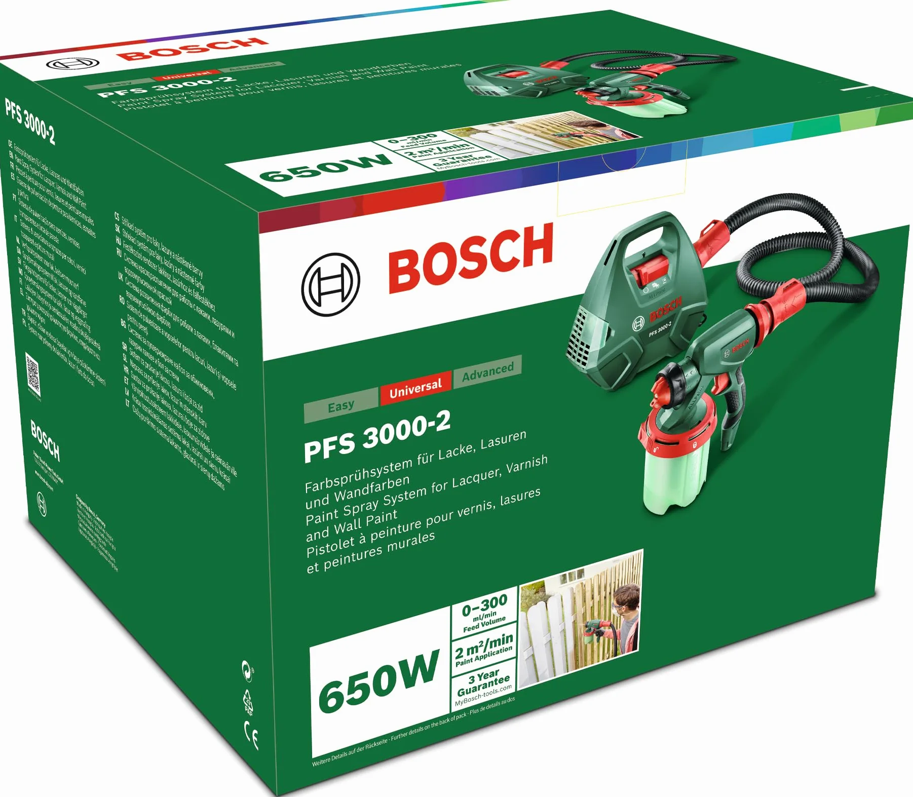 Bosch sistema elettrico di verniciatura a spruzzo PFS 3000-2 (650 Watt, in scatola di cartone)