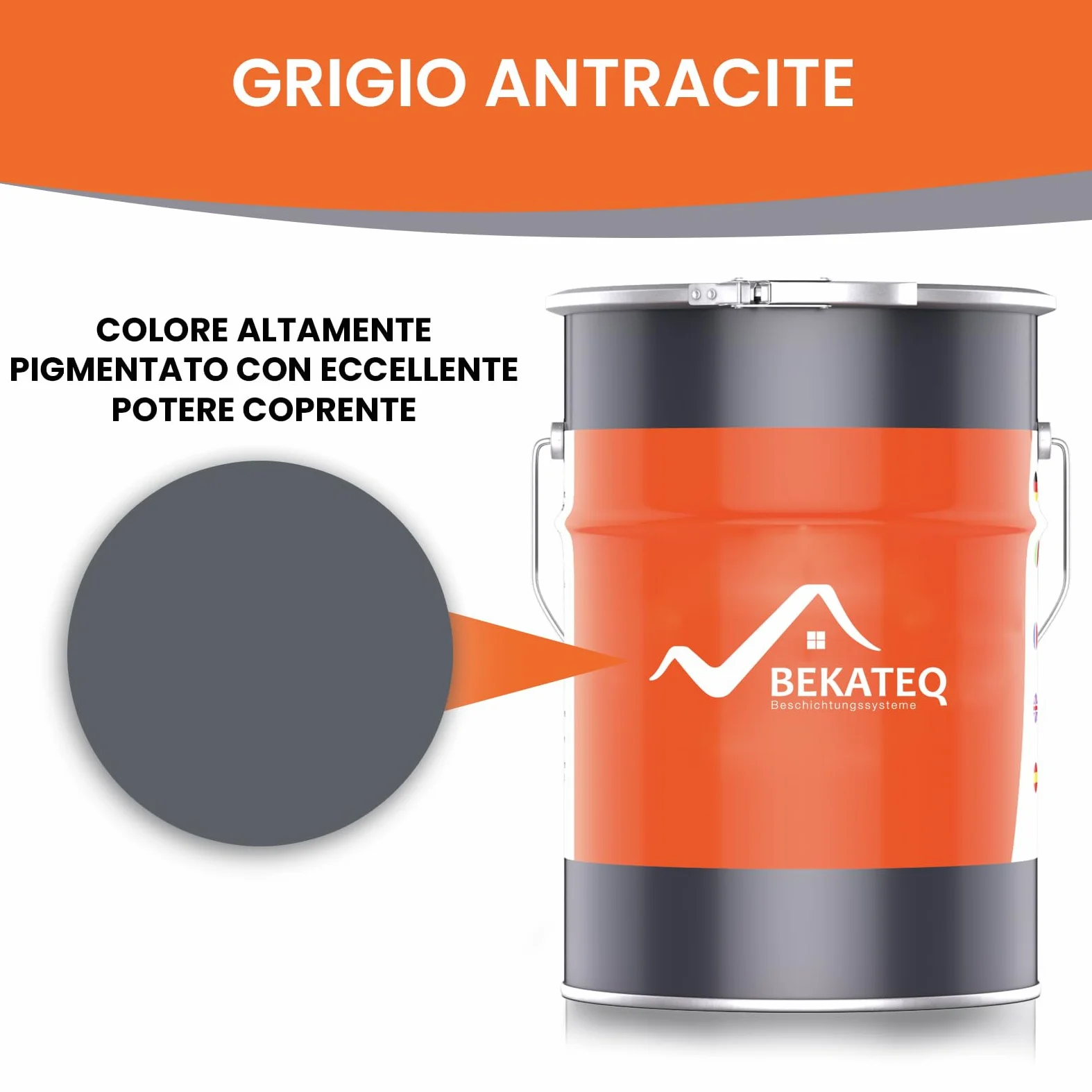 BEKATEQ Pittura per tetto Grigio antracite 20L - Vernice per tegole, calcestruzzo, legno, Eternit, bitume - Resistente ai raggi UV e alle intemperie, ad asciugatura rapida, elastico e idrofobo BE-510