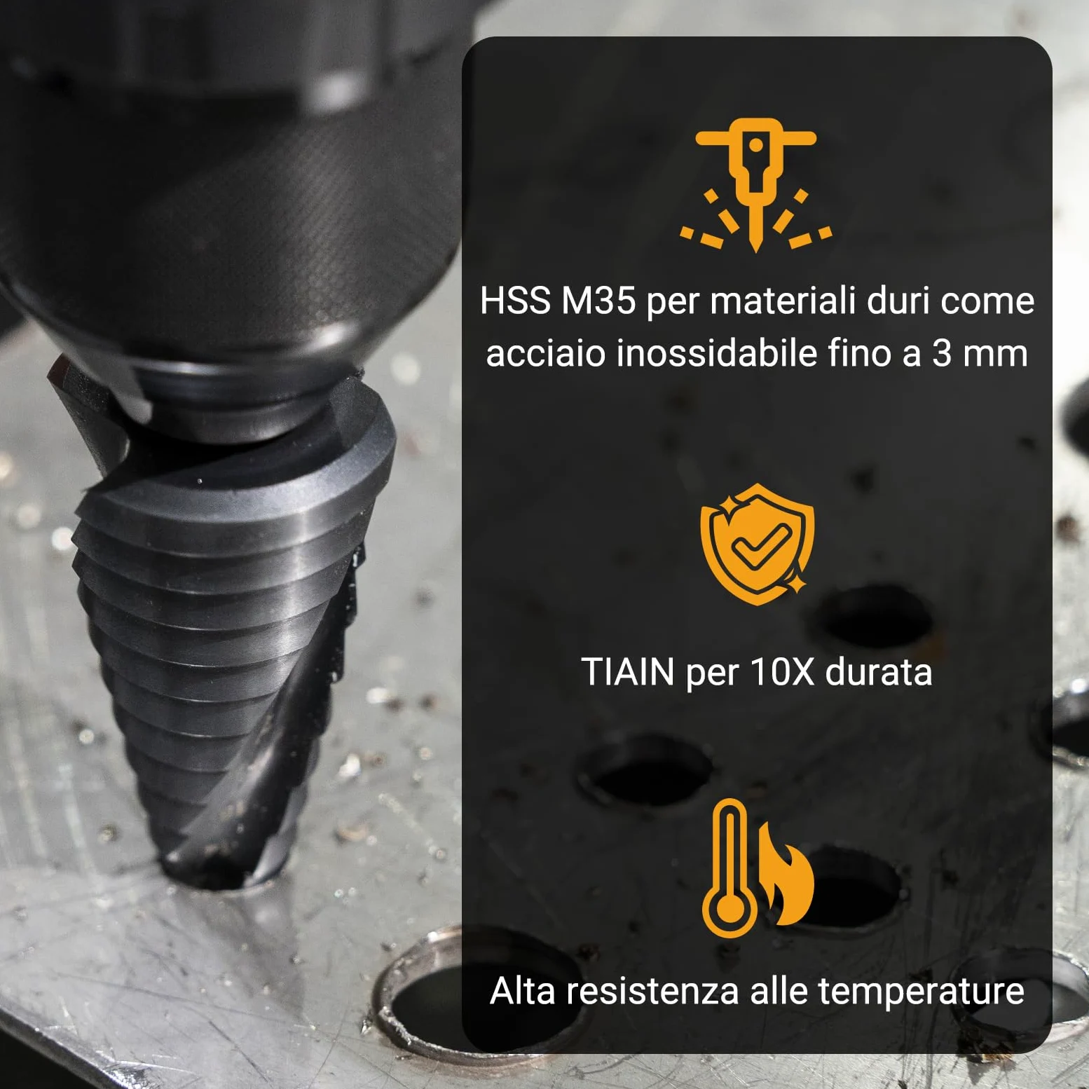 15 Livelli Fresa Conica M35 AlTiN, 4-32 mm, Punta Conica per Acciaio Inossidabile, Ferro, Alluminio, Plastica e Legno, Hss Punte Coniche Professionali