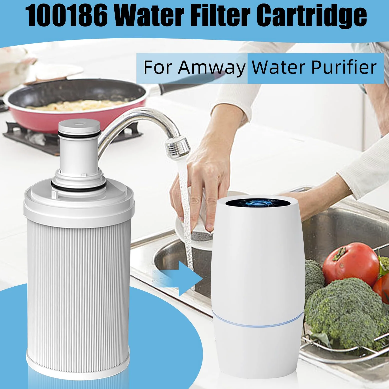 Filtro acqua compatibile con Amway espring 100186M/100188CH, prefiltro, filtrazione a carbone attivo HEPA, rimuove gli odori, migliora il gusto dell'acqua del rubinetto