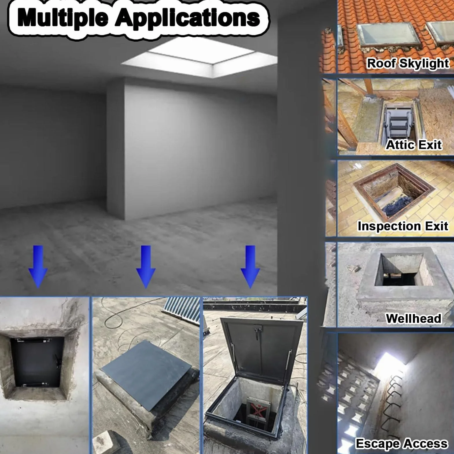 Botola di accesso al tetto dell'edificio per manutenzione, riparazioni e installazioni, piastra di copertura per botola sul tetto, porta di sicurezza in acciaio zincato, pannello,85x85cm