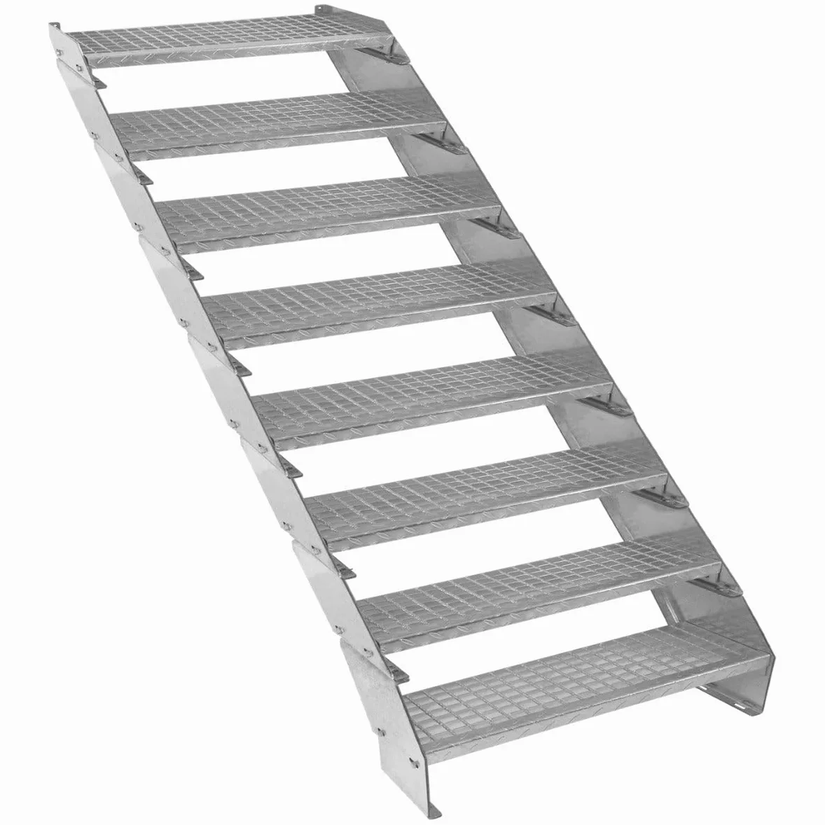 Scala in metallo a 8 livelli regolabile in altezza 90 cm di larghezza Acciaio zincato argento 8 gradini regolabili Griglia resistente alle intemperie Spessore asta 5 mm Kit di fissaggio GRATUITO