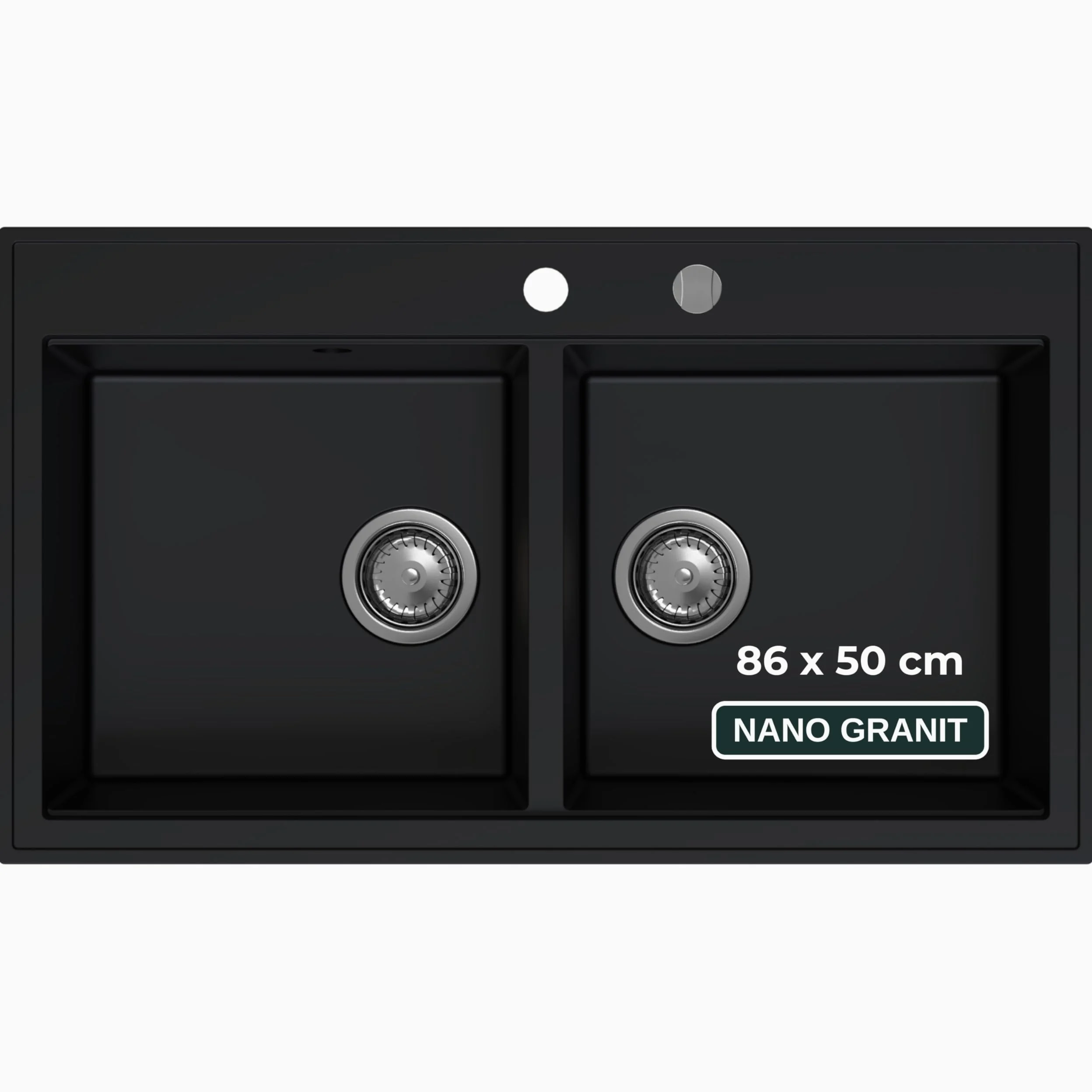 SINK QUALITY Lavello doppio nero 86 x 50 cm, doppio lavello con sifone e impregnante, lavello in granito 2 vasche – lavello da cucina a partire da mobile sottolavello da 85 cm