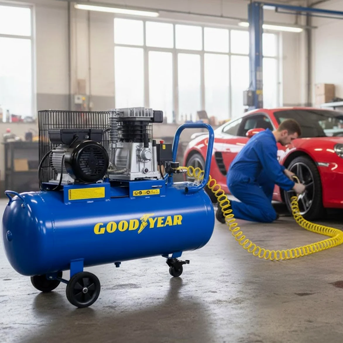 Goodyear - Compressore d'aria 100L a cinghia 3CV 2250W 10 bar flusso aria 350L/min Gy3100B
