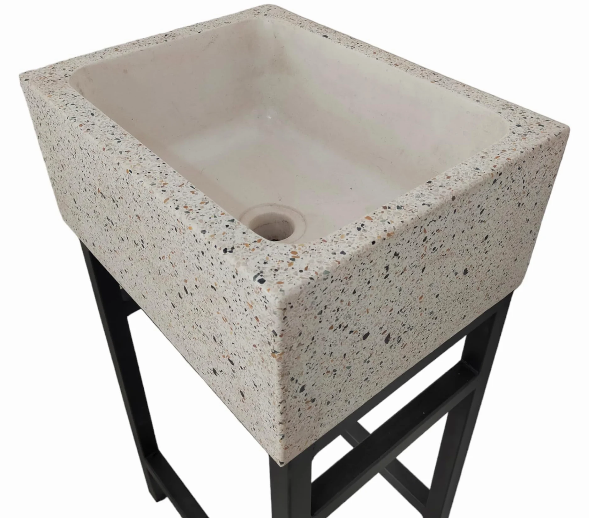 LAVANDINO DA ESTERNO IN GRANIGLIA DI MARMO MULTICOLOR 45 x 35 x H87 CM, CON STRUTTURA IN FERRO ZINCATO E VERNICIATO