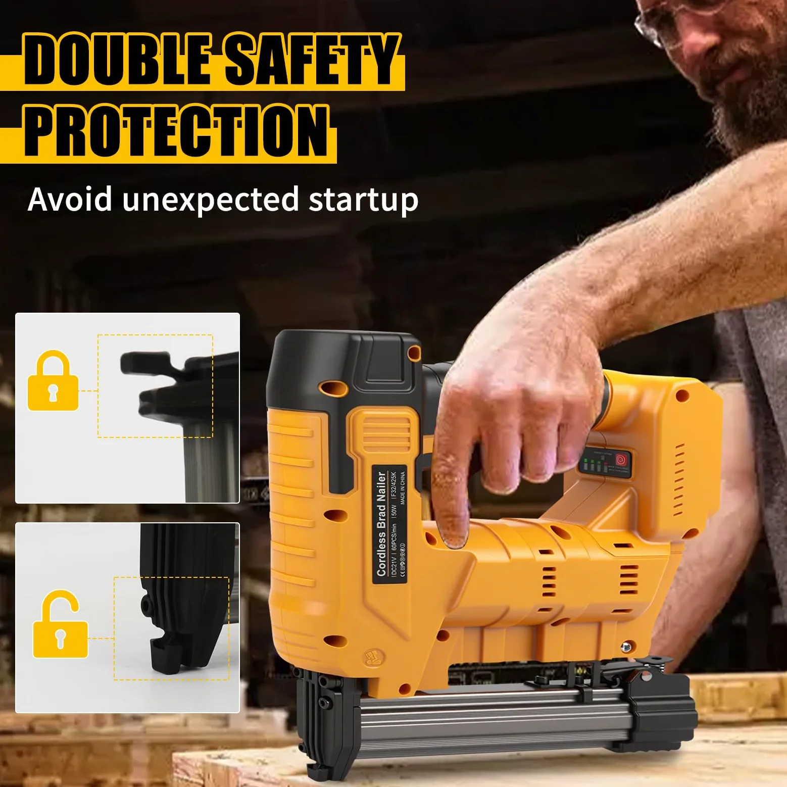 Pistola per unghie da 18 GA compatibile con batteria Dewalt da 20 V, chiodatrice elettrica senza fili 2 in 1, 500 chiodi e 500 graffette incluse per la lavorazione del legno fai da te (senza batteria)