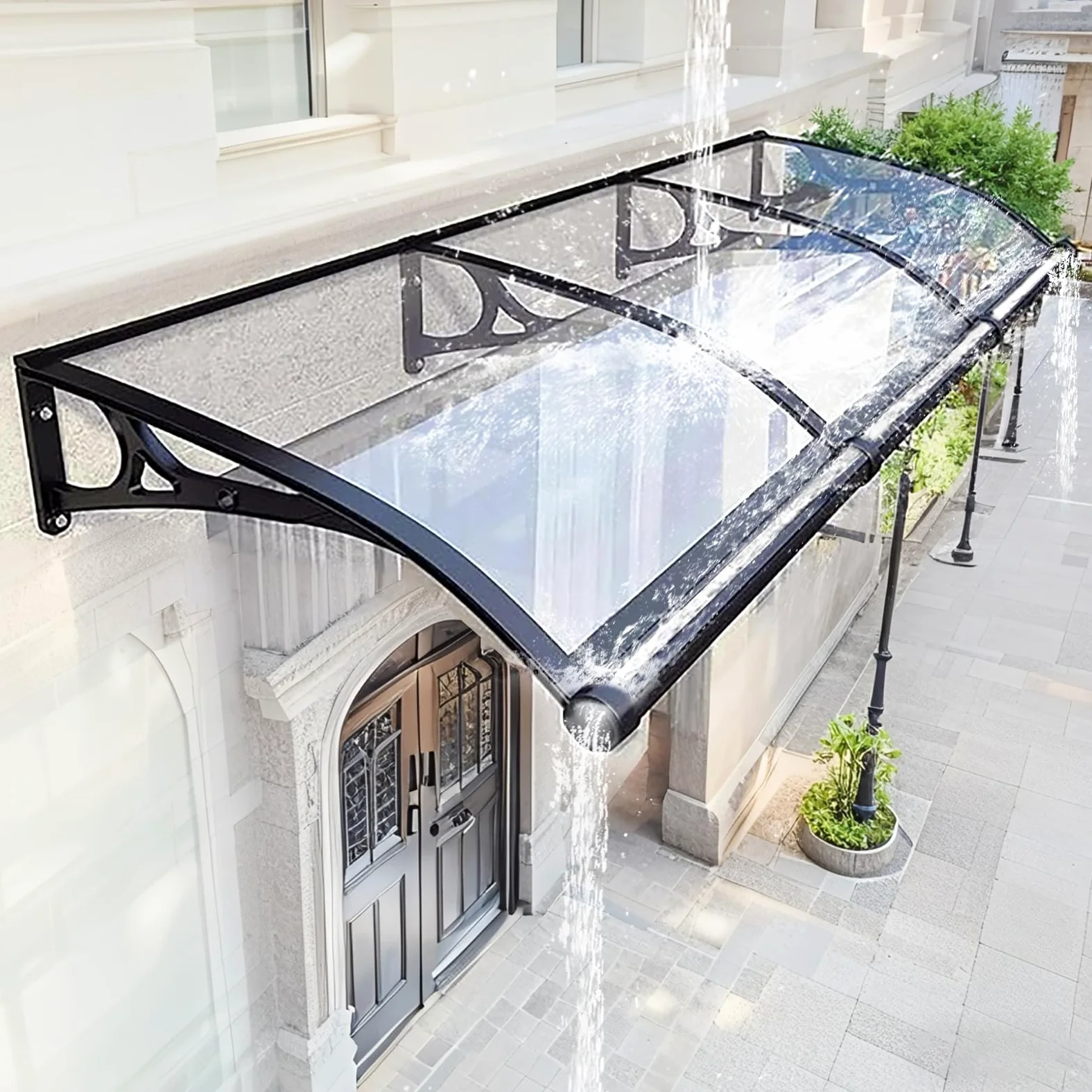 Pensilina Espandibile con Grondaia Grande, Tenda da Sole per Porta Esterna, Montaggio Silenzioso e Rapido, per Patio, Balcone, Esterni60x290cm