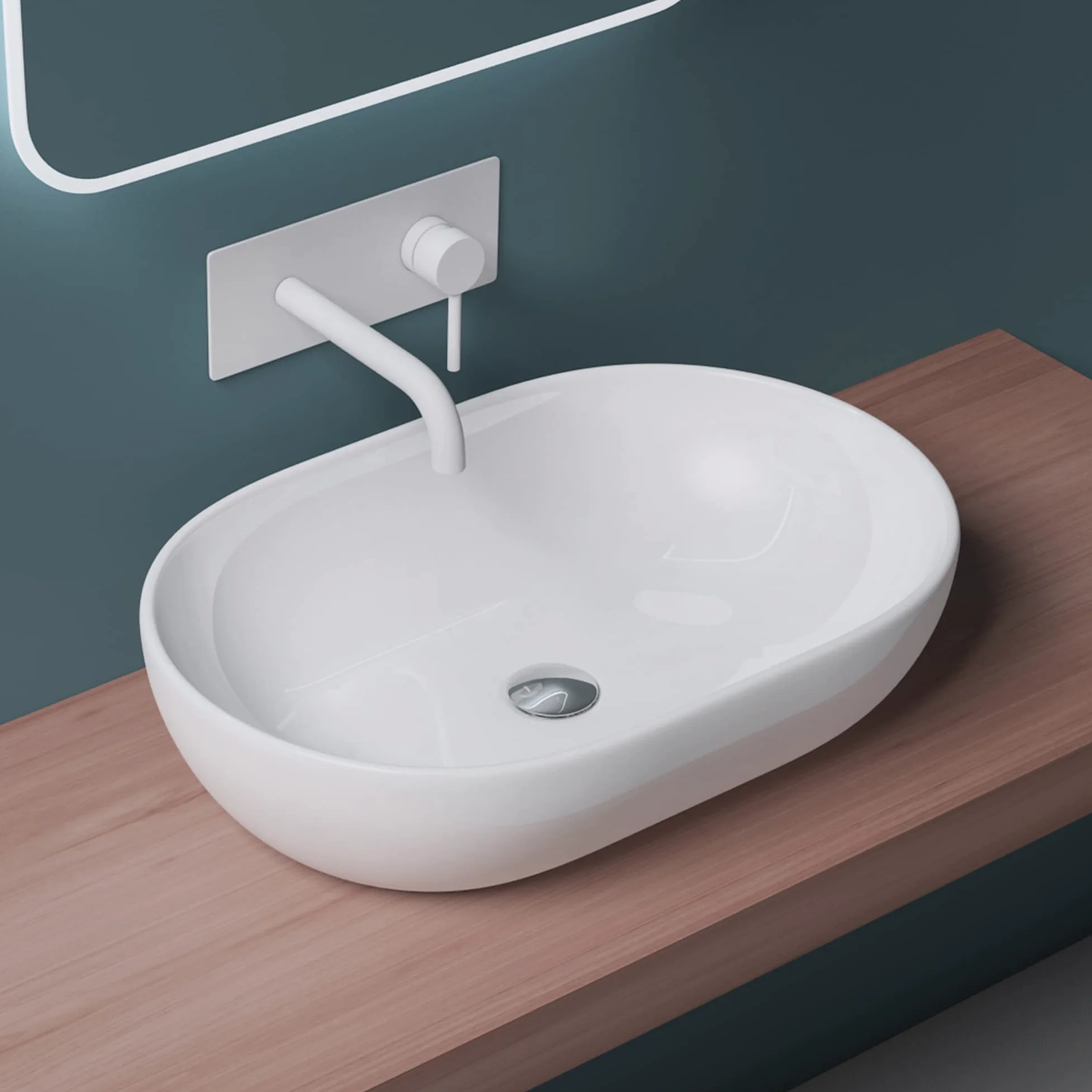 Mai & Mai Lavabo da Appoggio 60X40X15cm, Lavandino Bagno Ovale Brüssel322 Lavabo in Ceramica Nano Rivestimenti inclusi