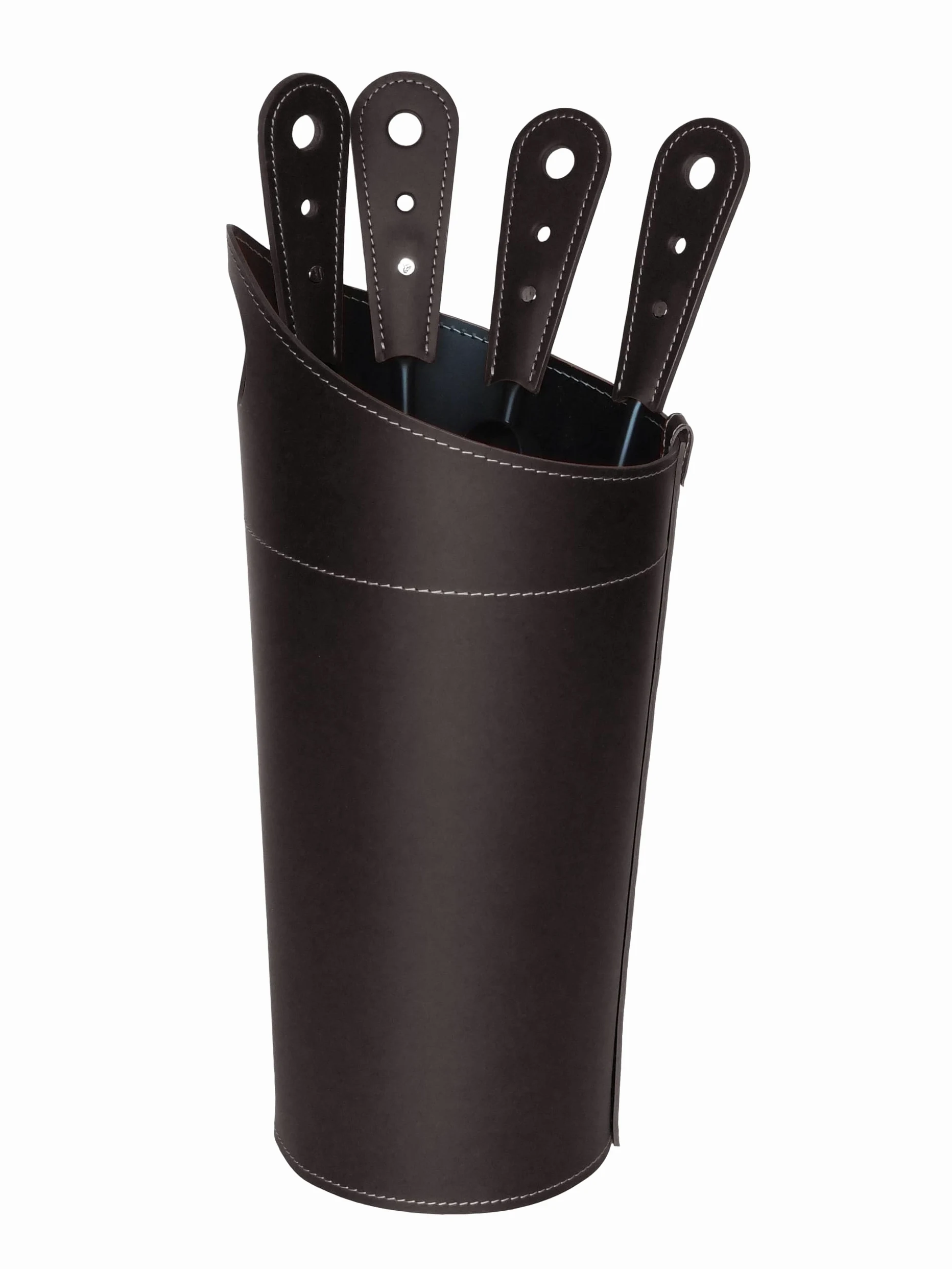 LIMAC Design NILAR, Set Ferri da Camino con Manico in Cuoio, Borsa Porta-Ferri Moderno in cuoio, Attrezzi da Caminetto, Sacca portaferri, Prodotto in Italia. Marrone Scuro