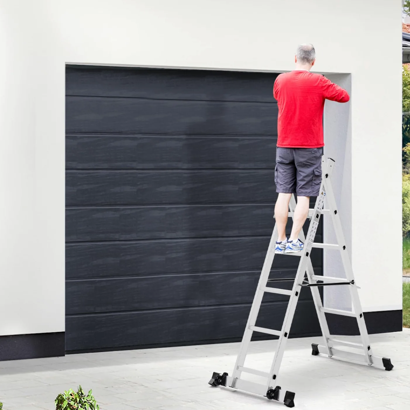 IDMarket - Ponteggio a scala multiuso in alluminio con piattaforma modulare su ruote, altezza 165 cm