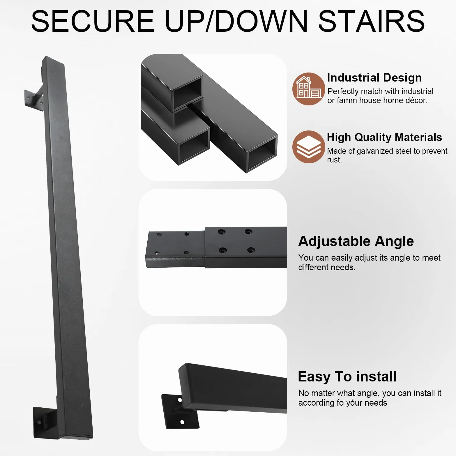 Passamano per Scale Interne, Corrimano Nero in Metallo, Combinati Liberamente, Ringhiera per Scale Interne per Scale, Soffitta, Villa, 300cm