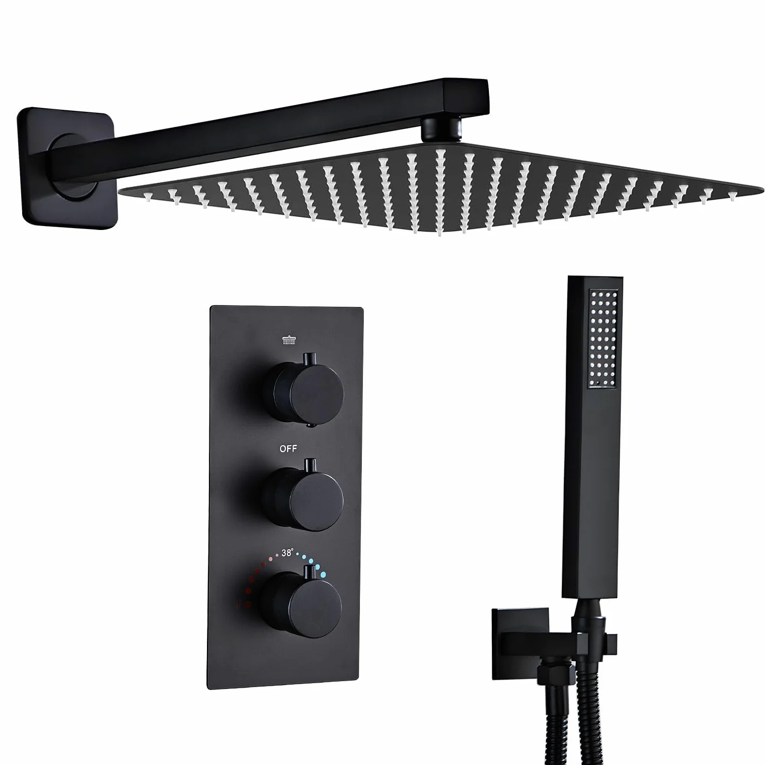 SaniteModar Set Doccia Incasso Termostatico Nero, Miscelatore Doccia Incasso con 30x30cm Soffione, kit Doccia Incasso con Doccetta