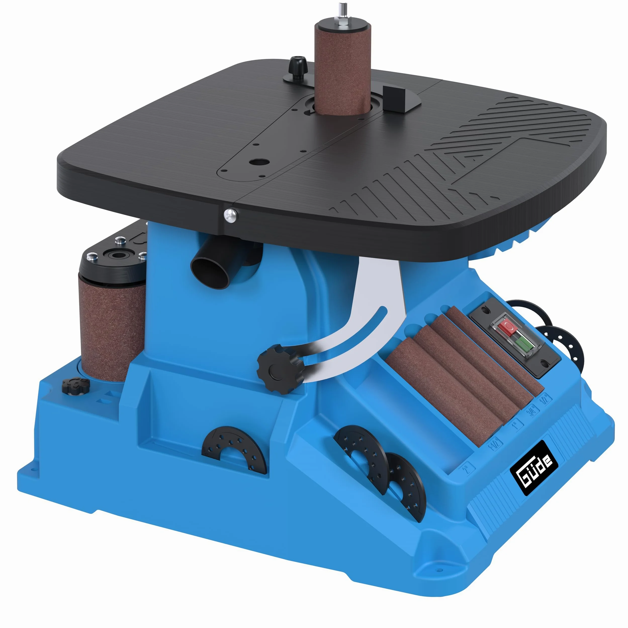 Güde Smerigliatrice a nastro GSBSM 500 (230 V, 500 W, 2000 min-1, velocità del mandrino, 8 m/s, oscillazione, dispositivo 2 in 1, conversione senza attrezzi, tavolo regolabile 0-45°, accessori inclusi