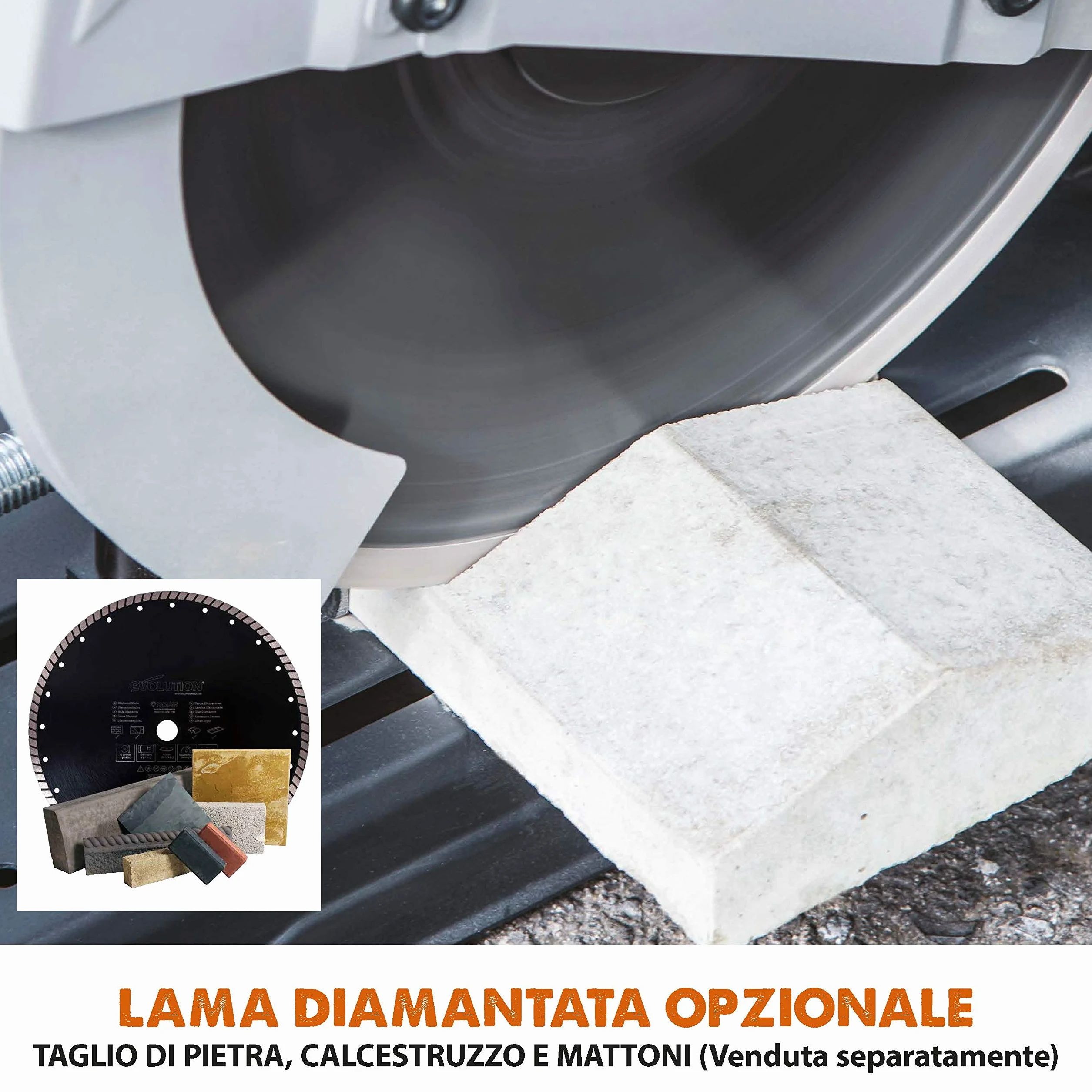Evolution Power Tools 083-0003 R355Cps Troncatrice Per Ferro Multi Materiale, Esegue Tagli Su Acciaio, Alluminio, Plastica E Legno Anche Con Chiodi, 355 mm