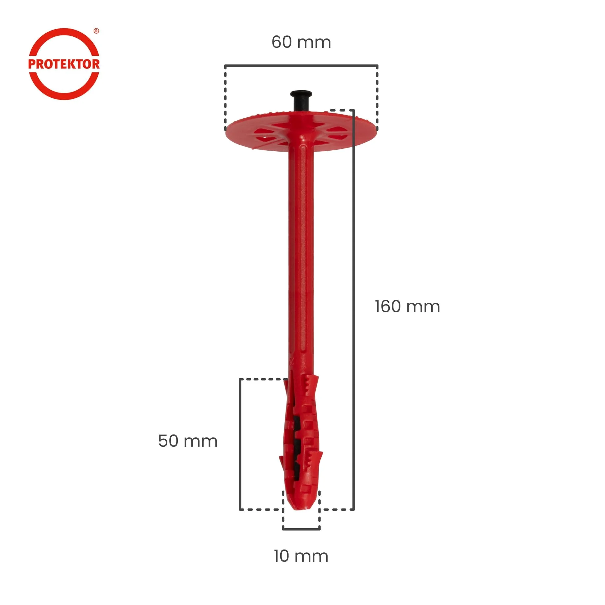 PROTEKTOR Tasselli isolanti 500 pezzi Ø10x160mm con chiodo in plastica per ETICS e per il fissaggio dell'isolamento delle facciate, tasselli antiurto certificati ETA tasselli termici