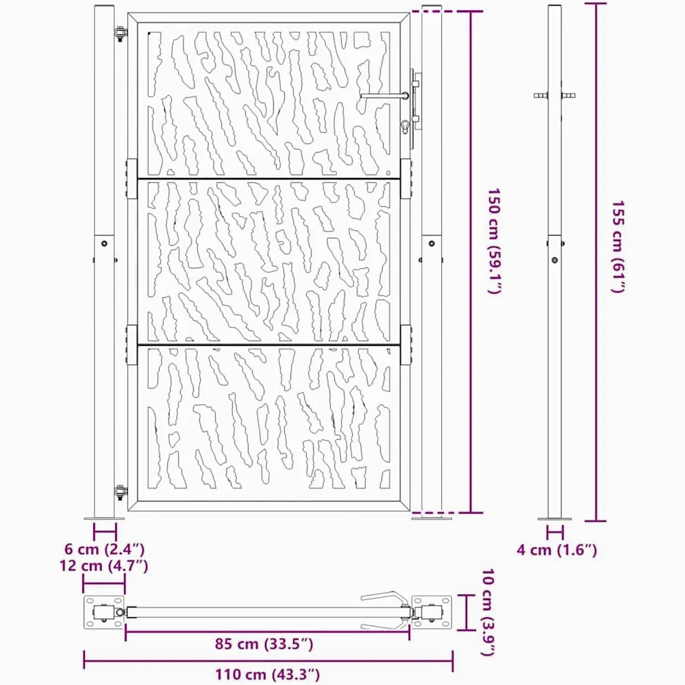 vidaXL Cancello Giardino Nero 100x150 cm in Acciaio Design a Traccia, cancello della Recinzione, cancello Esterno, cancello del Metallo