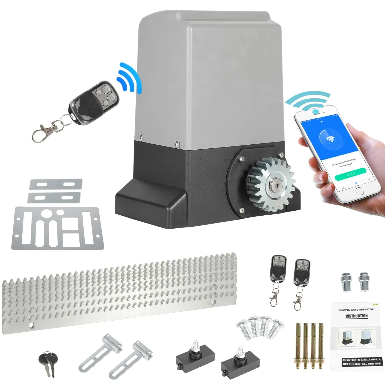 Porta scorrevole 370 W, WiFi, elettrica fino a 800 kg, 12 m/min, apriporta Bluetooth, garage 2 telecomandi