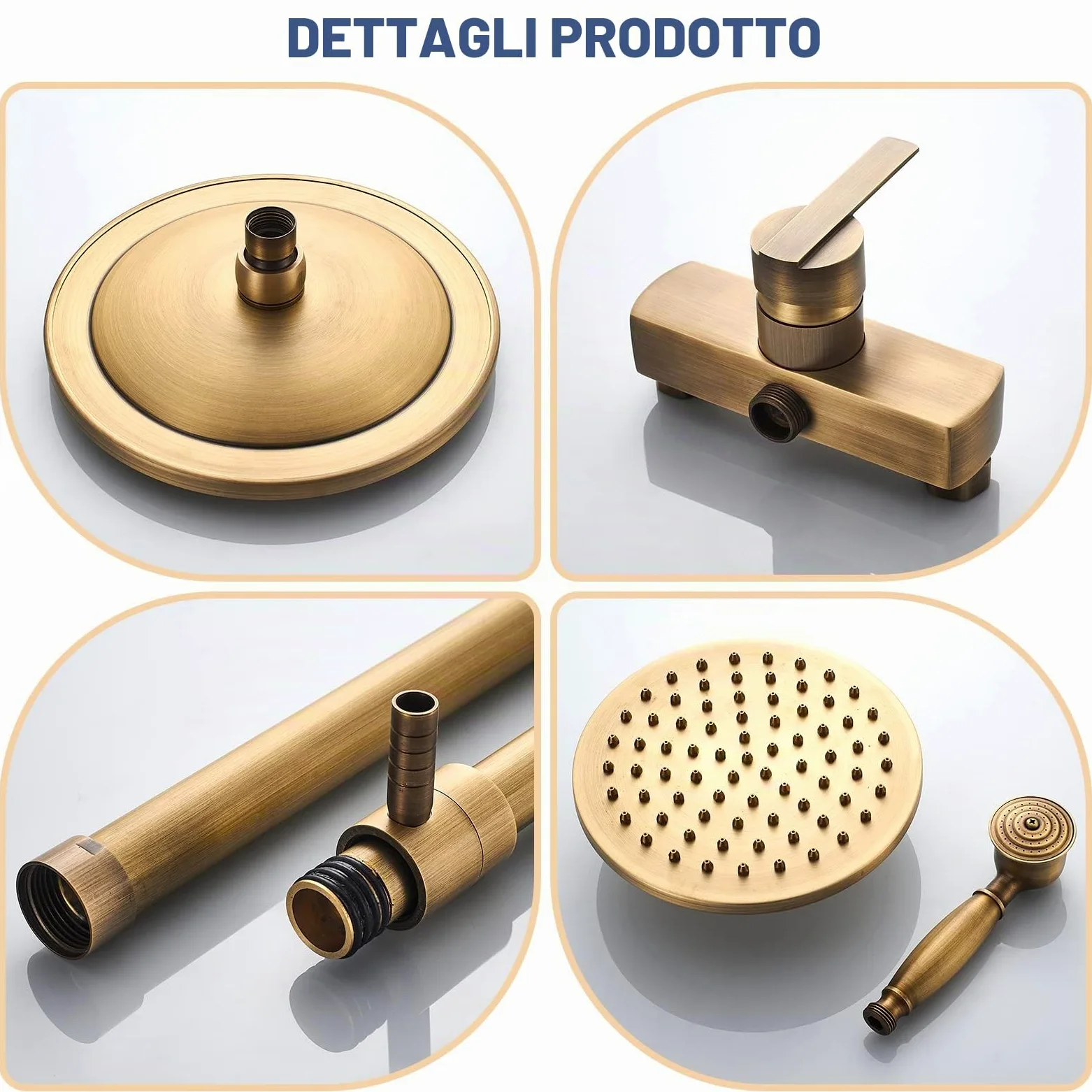 Sistema doccia con rubinetto in ottone anticato Set completo Retro Globe Set doccia Set doccia completo Set doccia a pioggia 8 "Set doccia a pioggia regolabile Altezza 70-120 cm