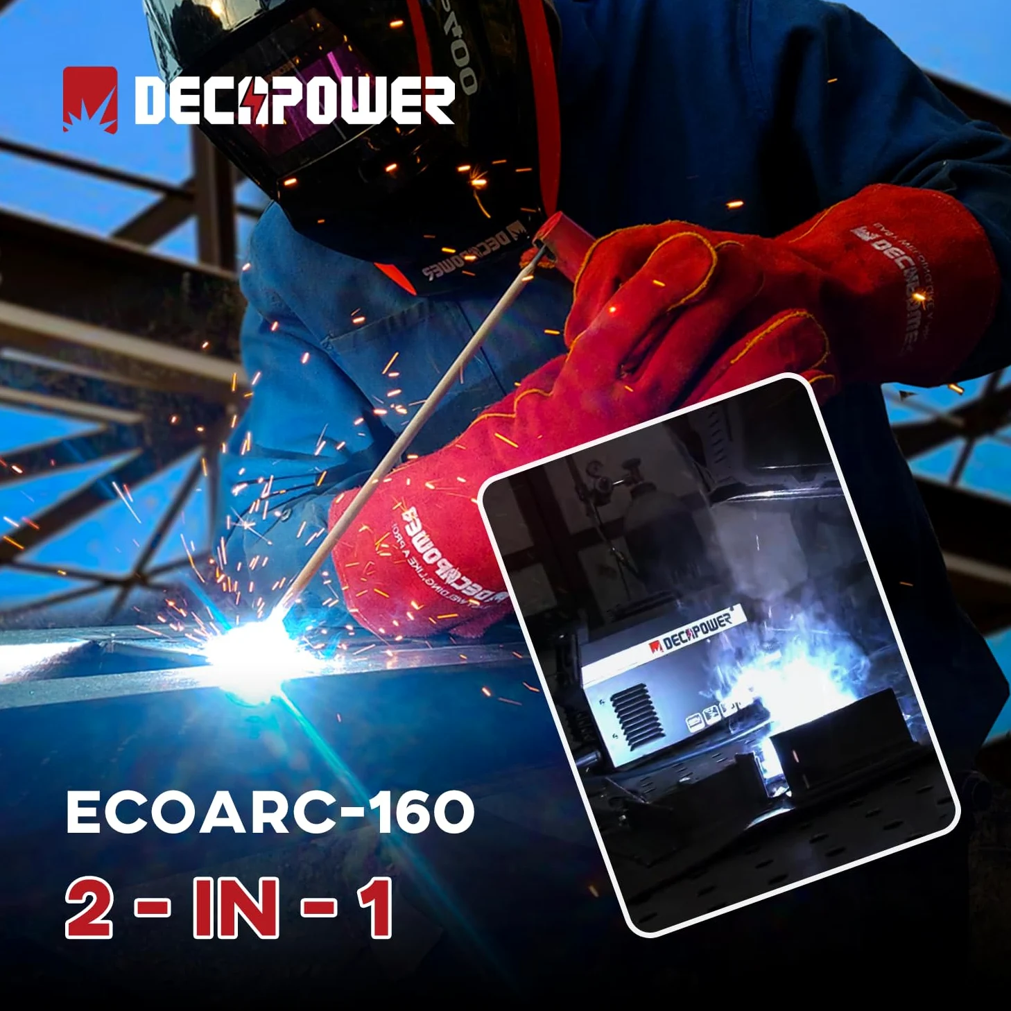 Decapower, ECOARC Saldatrice ad arco da 160 A, inverter MMA, saldatore portatile con schermo, per utilizzo casalingo (confezione da 1)