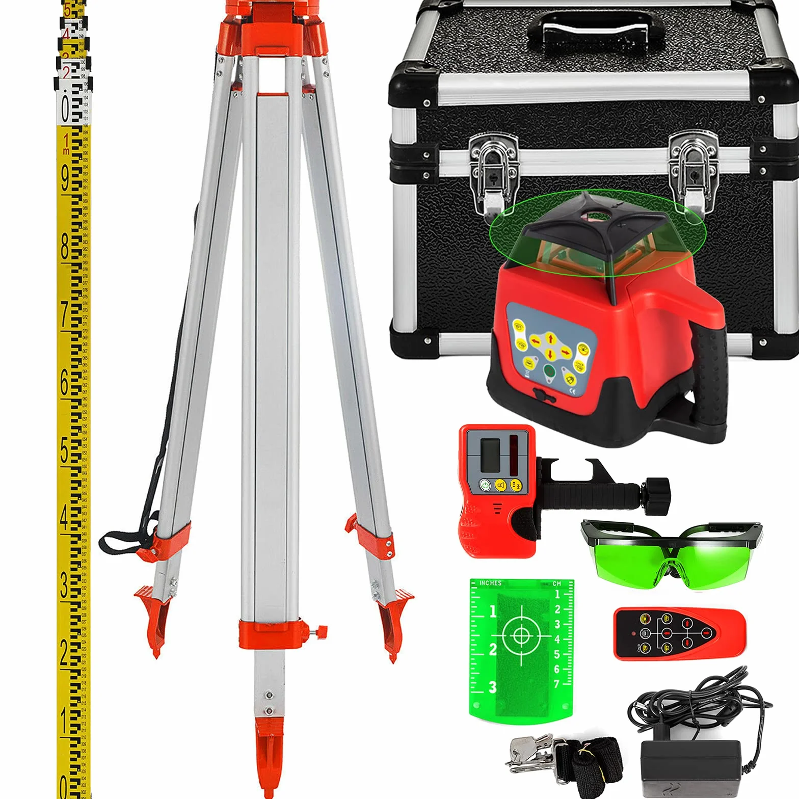 VEVOR Kit Livella Laser Rotante Autolivellante con Raggio Verde + 1.65M Righello Misurazione in Alluminio + 5M Treppiede a 5 Sezioni per Architettura, Costruzioni Edili