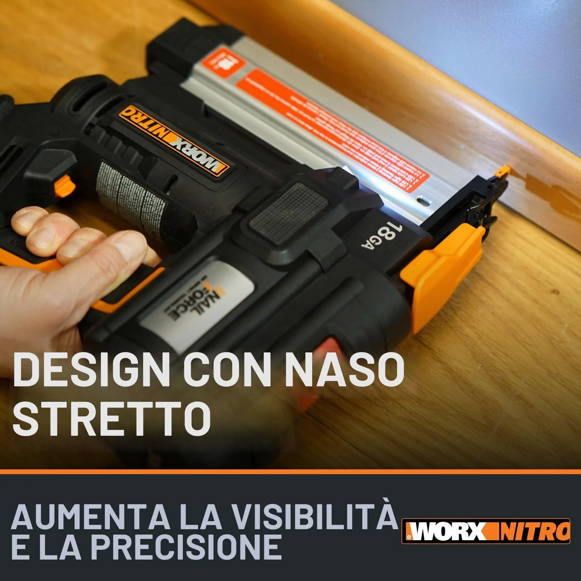 WORX NITRO WX842.9 Chiodatrice a batteria 20 V 18 GA – 80 chiodi/min – per chiodi da 15 – 50 mm – senza fili ad alta efficienza – risoluzione di inceppamento senza attrezzi