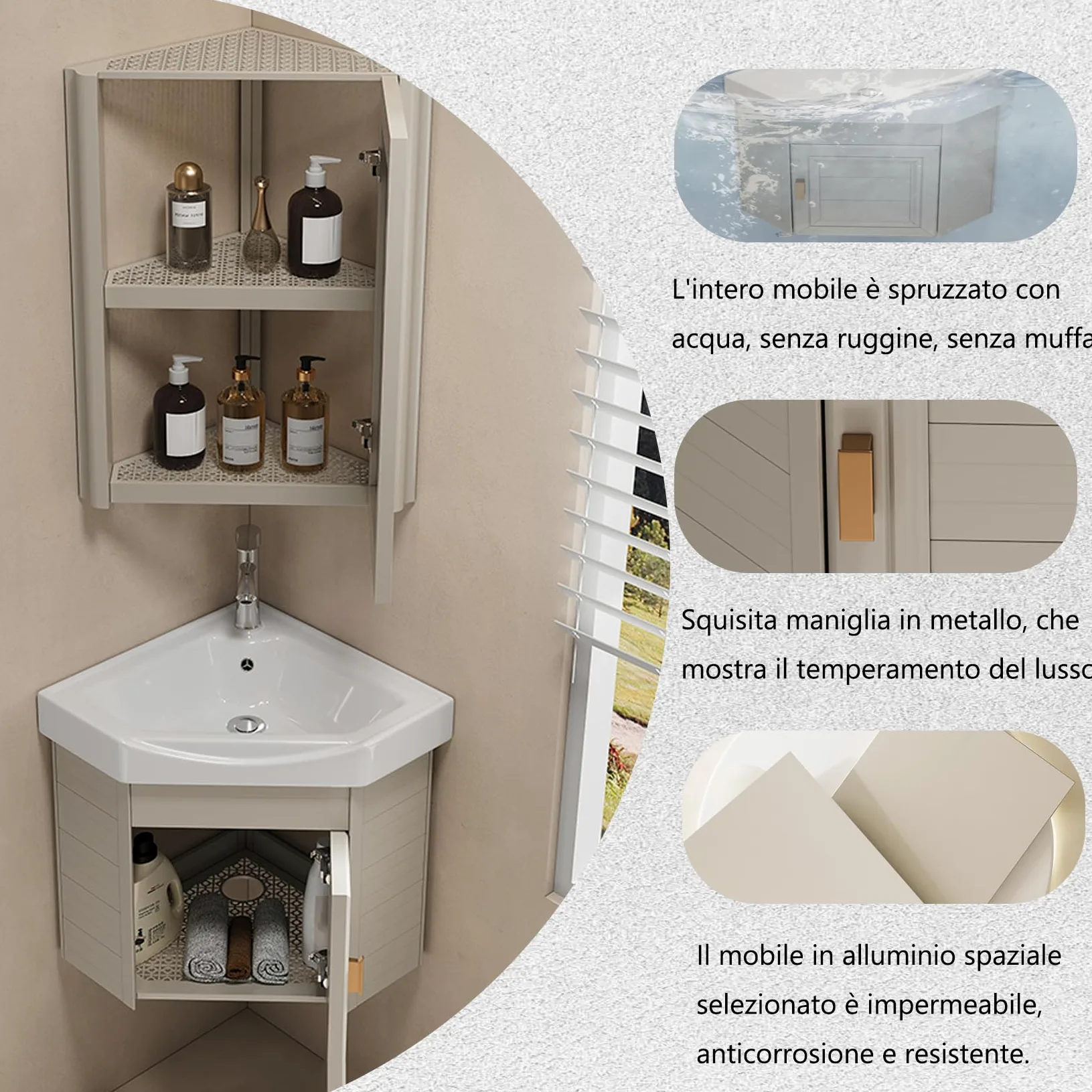 Lavello in ceramica Lavello da bagno a parete lavabo angolare, Lavabo ad angolo in ceramica per piccoli spazi, Lavandino bagno, per cucina, WC, bagno, caravan, bianco Nero-43 * 43