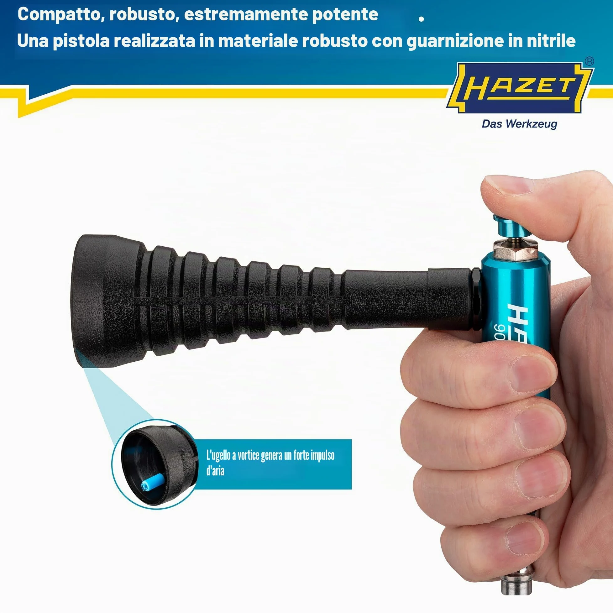 HAZET turbo air gun 9040T-1, ugello a turbina che genera un potente impulso daria, pressione di esercizio di 6 bar con impugnatura ergonomica, per la rimozione rapida di trucioli